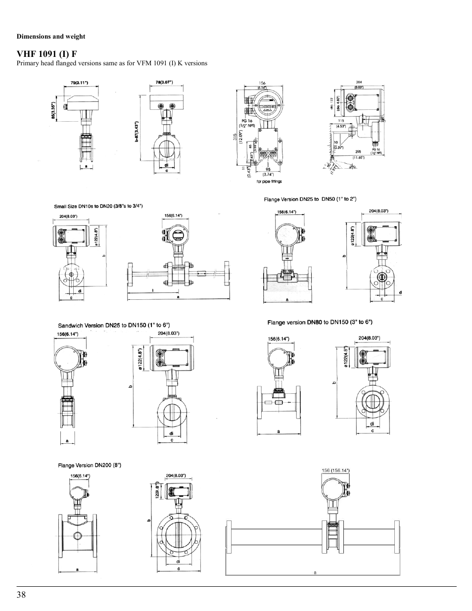 Dimensions and weight, Vhf 1091 (i) f | KROHNE VFM 1091 User Manual | Page 38 / 51