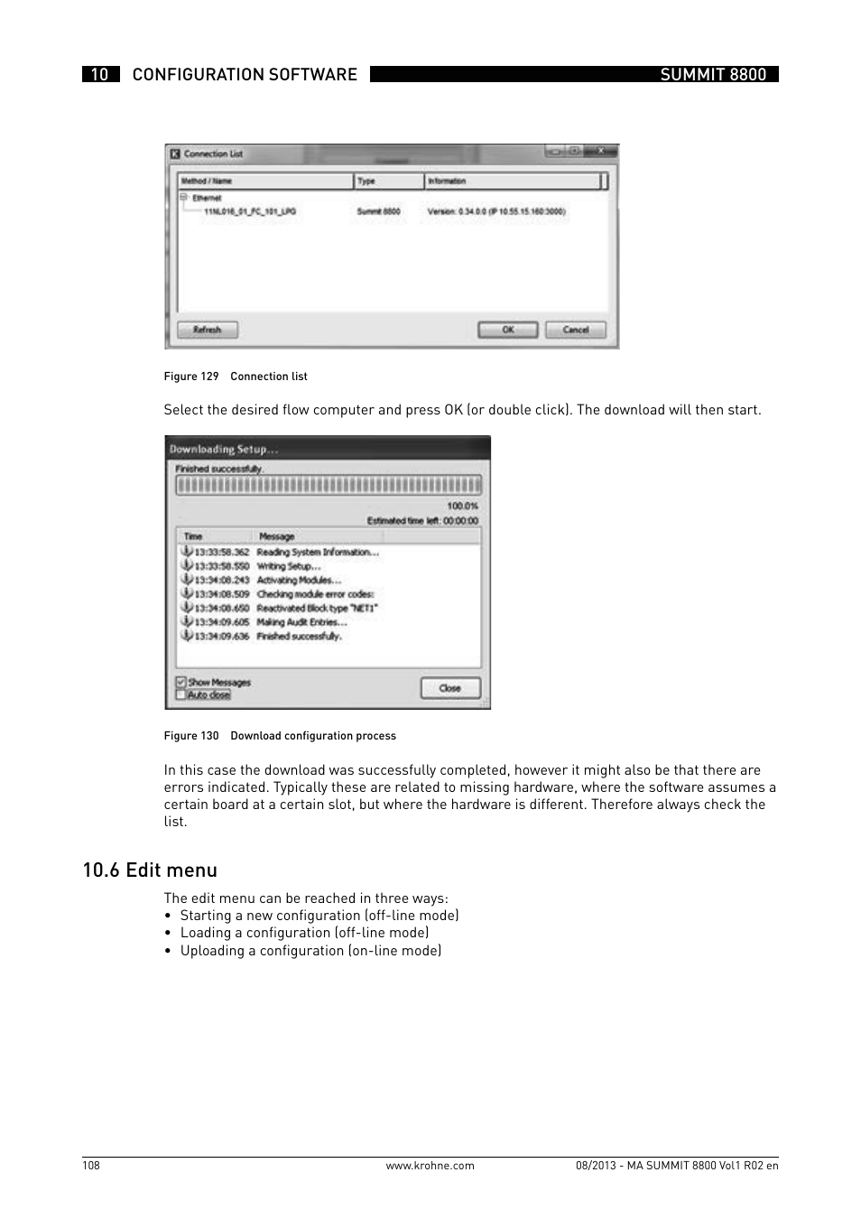 10 .6 edit menu | KROHNE Summit 8800 Vol 1 User Manual | Page 108 / 143