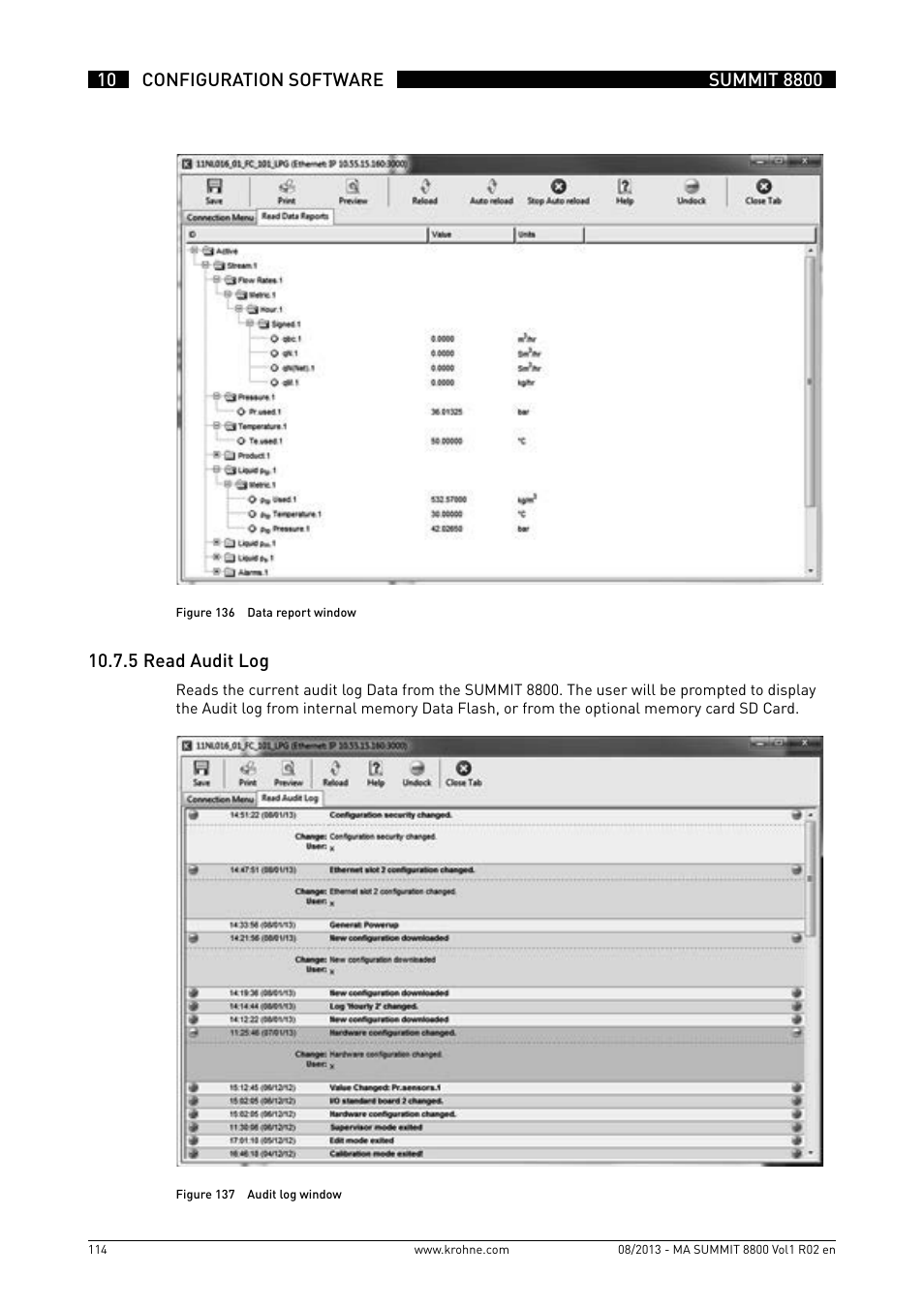 10 .7 .5 read audit log | KROHNE Summit 8800 Vol 1 User Manual | Page 114 / 143