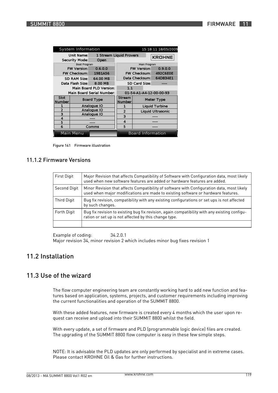 11 .1 .2 firmware versions | KROHNE Summit 8800 Vol 1 User Manual | Page 119 / 143