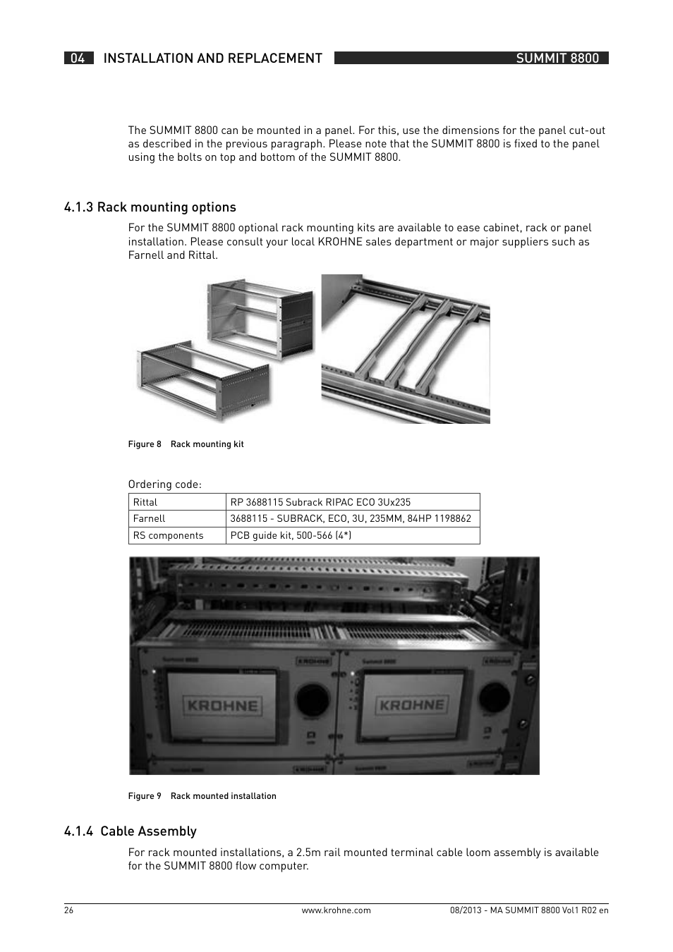 4 .1 .3 rack mounting options, 4 .1 .4 cable assembly | KROHNE Summit 8800 Vol 1 User Manual | Page 26 / 143