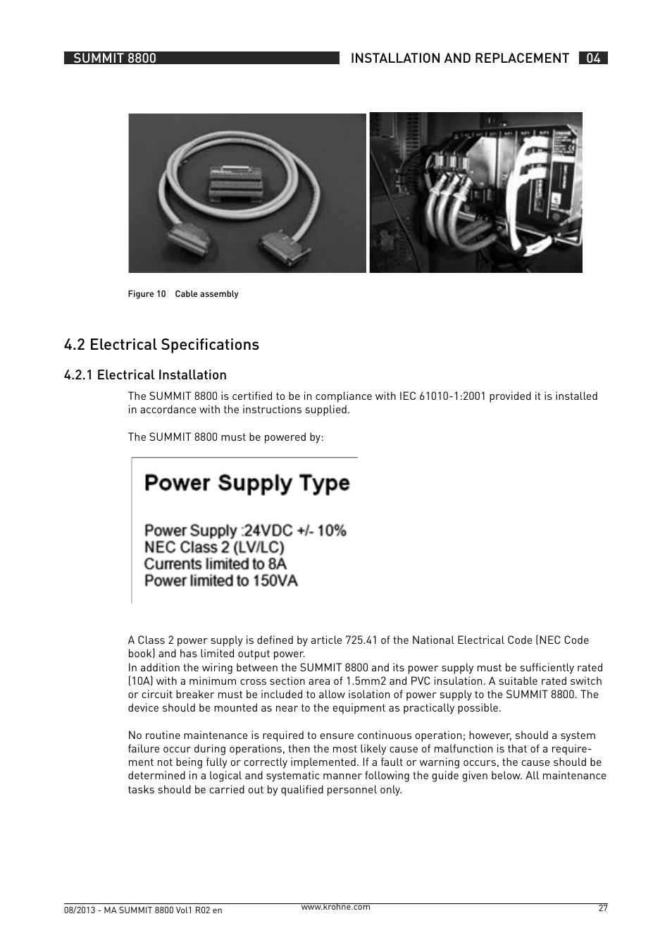 4 .2 electrical specifications | KROHNE Summit 8800 Vol 1 User Manual | Page 27 / 143