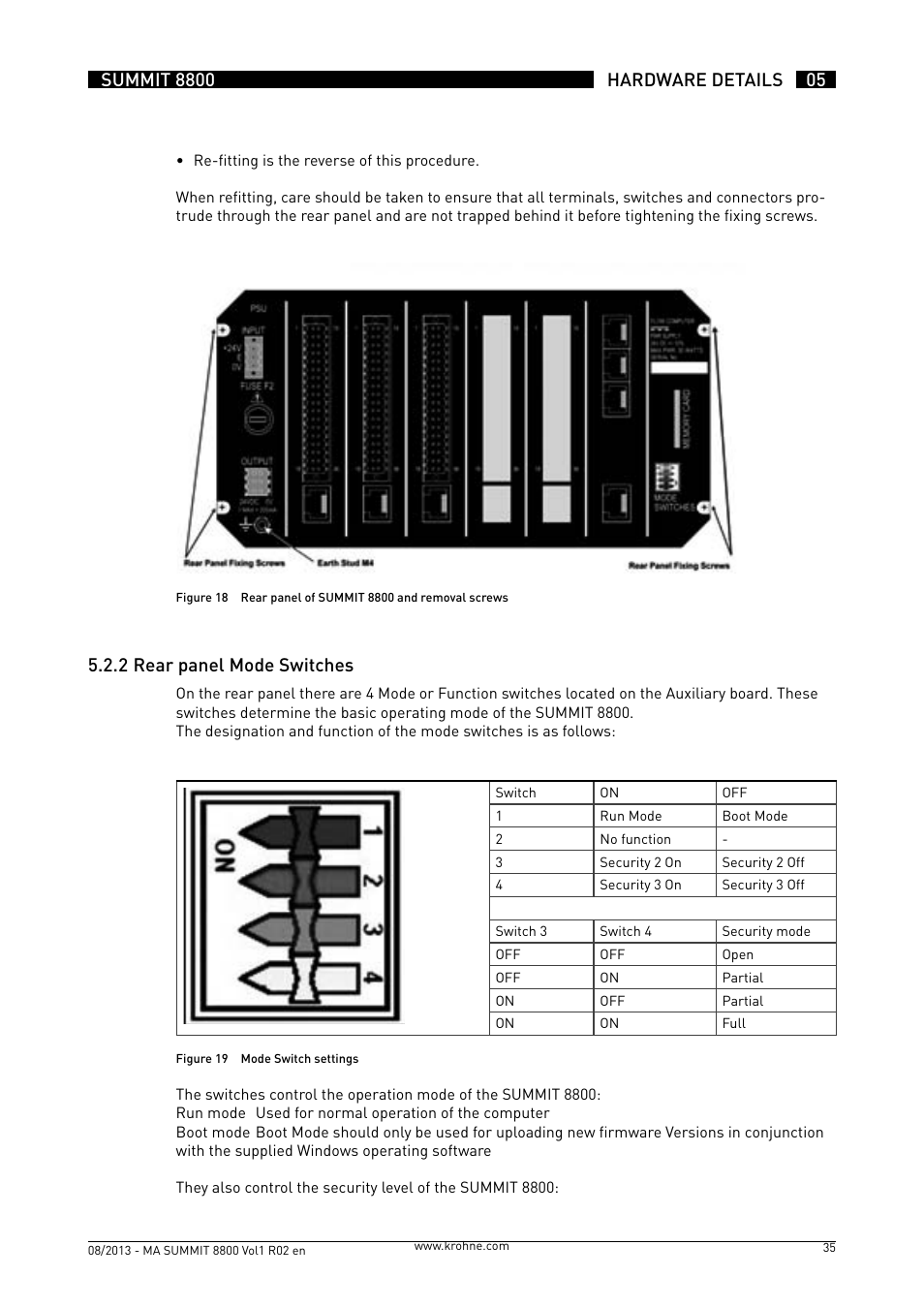 5 .2 .2 rear panel mode switches | KROHNE Summit 8800 Vol 1 User Manual | Page 35 / 143