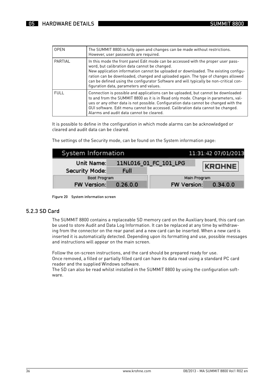 5 .2 .3 sd card | KROHNE Summit 8800 Vol 1 User Manual | Page 36 / 143