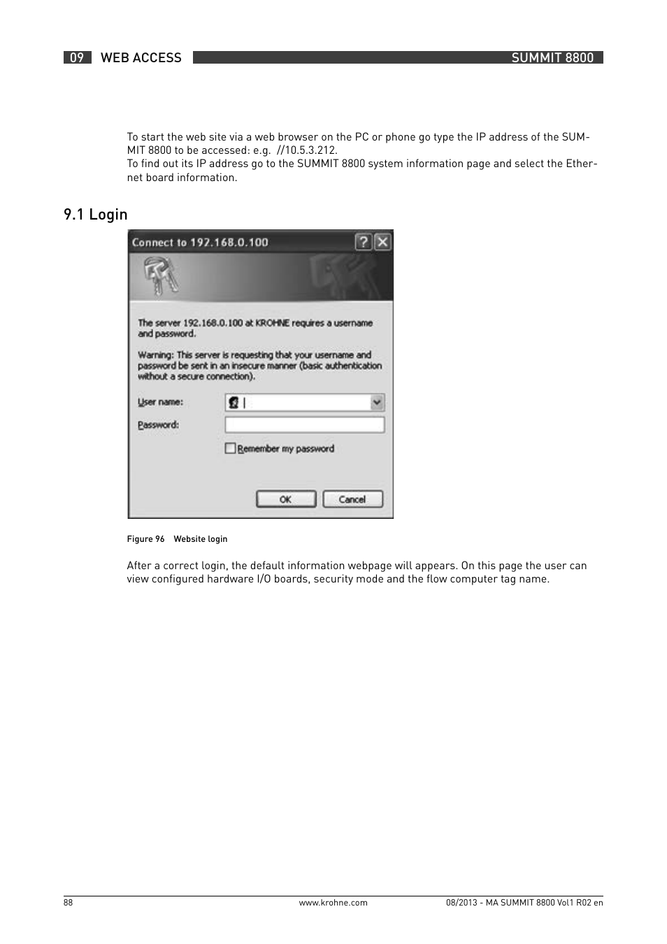 9 .1 login | KROHNE Summit 8800 Vol 1 User Manual | Page 88 / 143