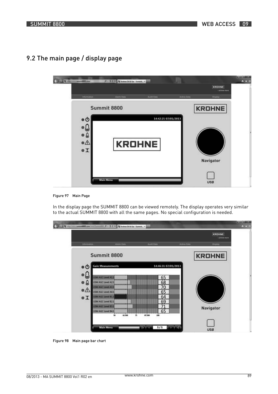 9 .2 the main page / display page | KROHNE Summit 8800 Vol 1 User Manual | Page 89 / 143