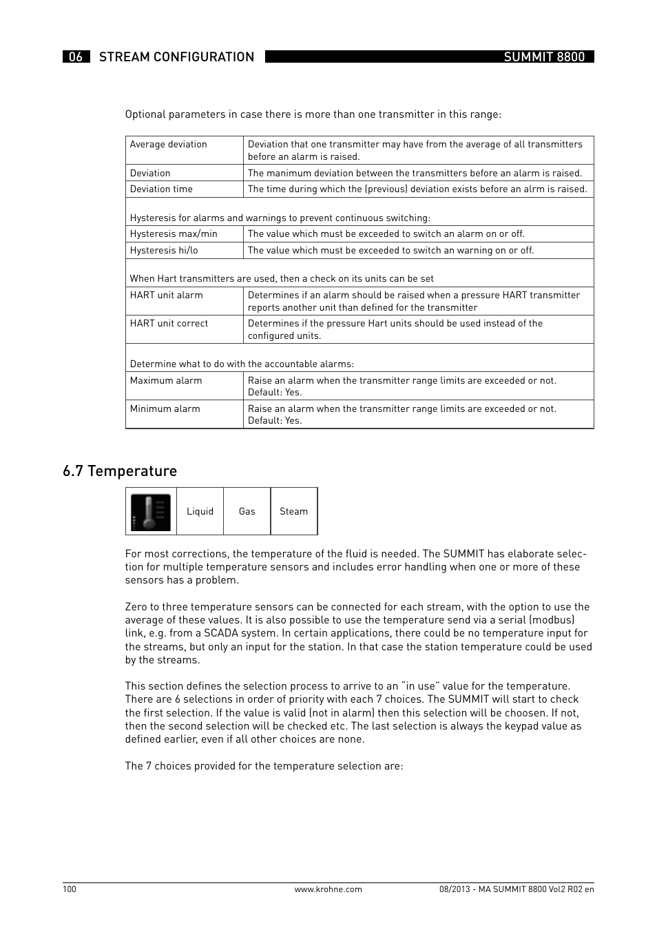 6 .7 temperature | KROHNE Summit 8800 Vol 2 User Manual | Page 100 / 187