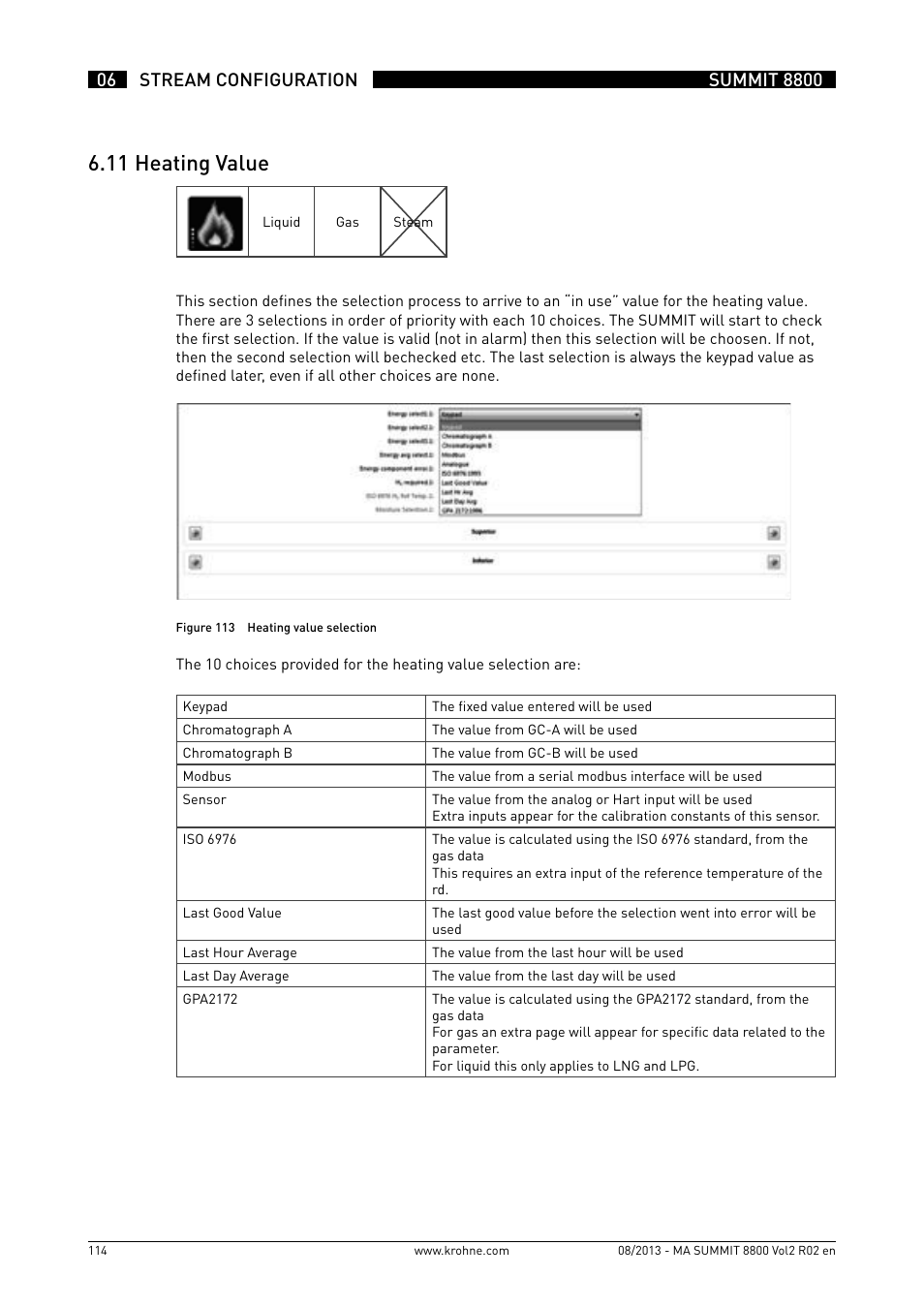 6 .11 heating value | KROHNE Summit 8800 Vol 2 User Manual | Page 114 / 187