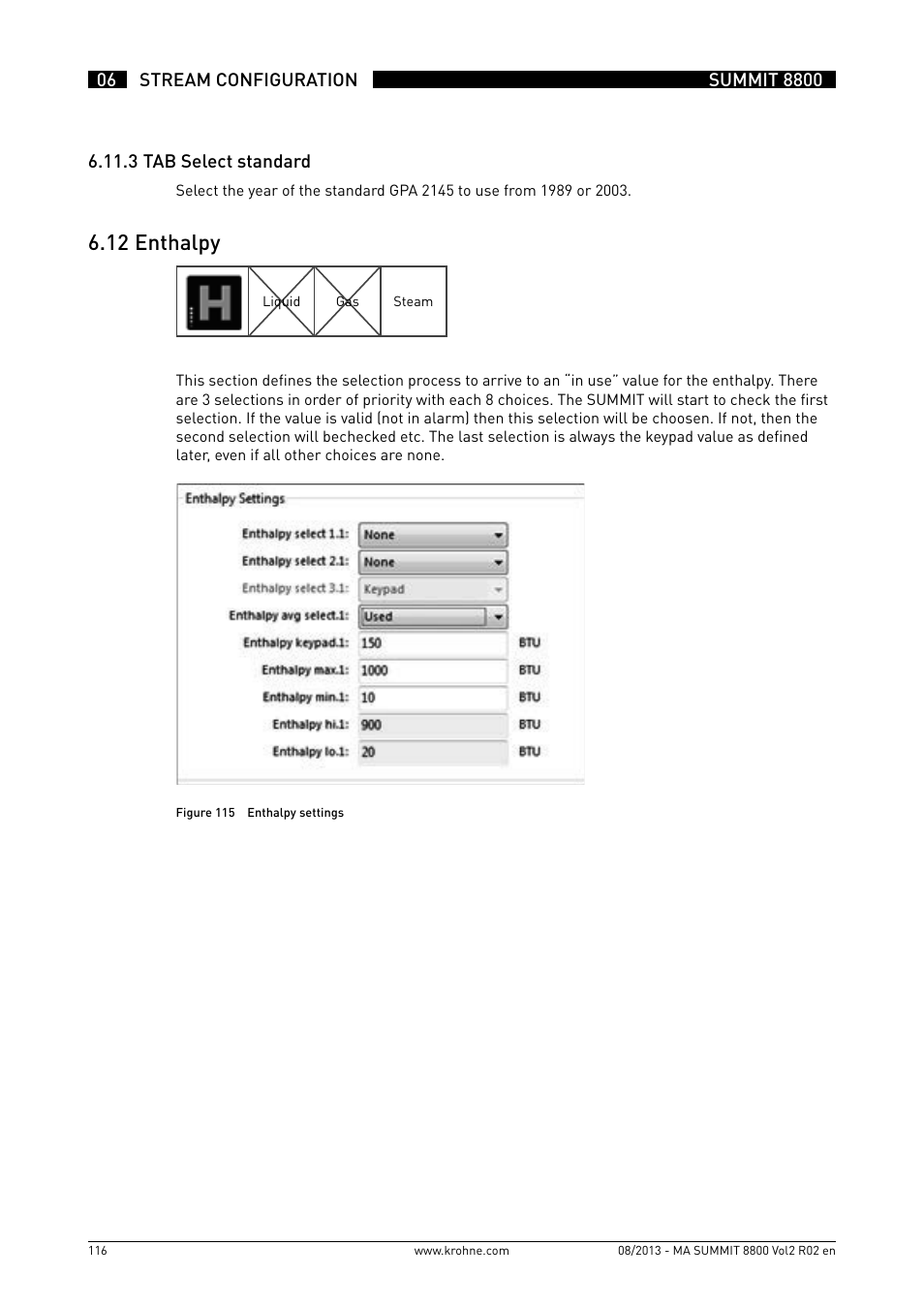 6 .12 enthalpy | KROHNE Summit 8800 Vol 2 User Manual | Page 116 / 187