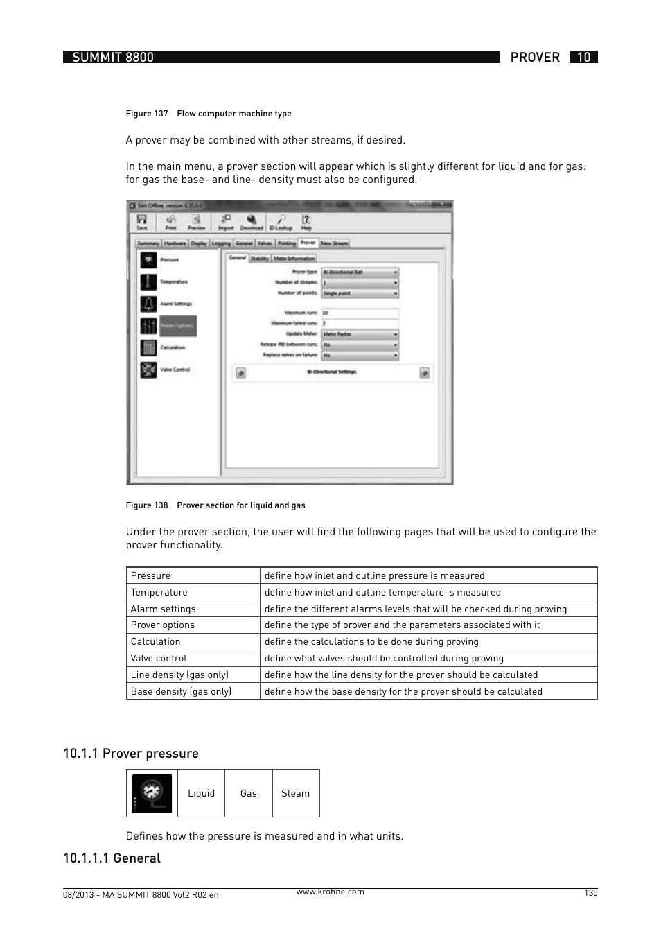 10 .1 .1 prover pressure | KROHNE Summit 8800 Vol 2 User Manual | Page 135 / 187