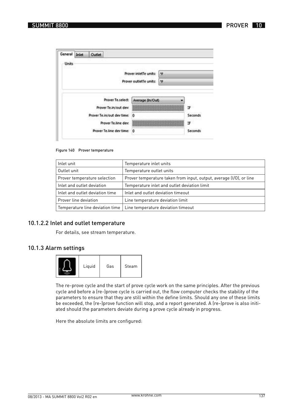 10 .1 .3 alarm settings | KROHNE Summit 8800 Vol 2 User Manual | Page 137 / 187