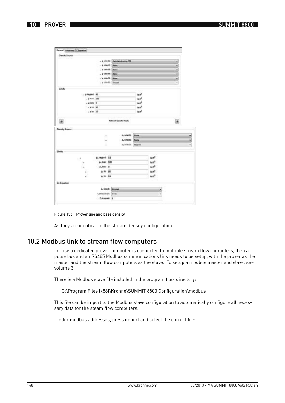 10 .2 modbus link to stream flow computers | KROHNE Summit 8800 Vol 2 User Manual | Page 148 / 187