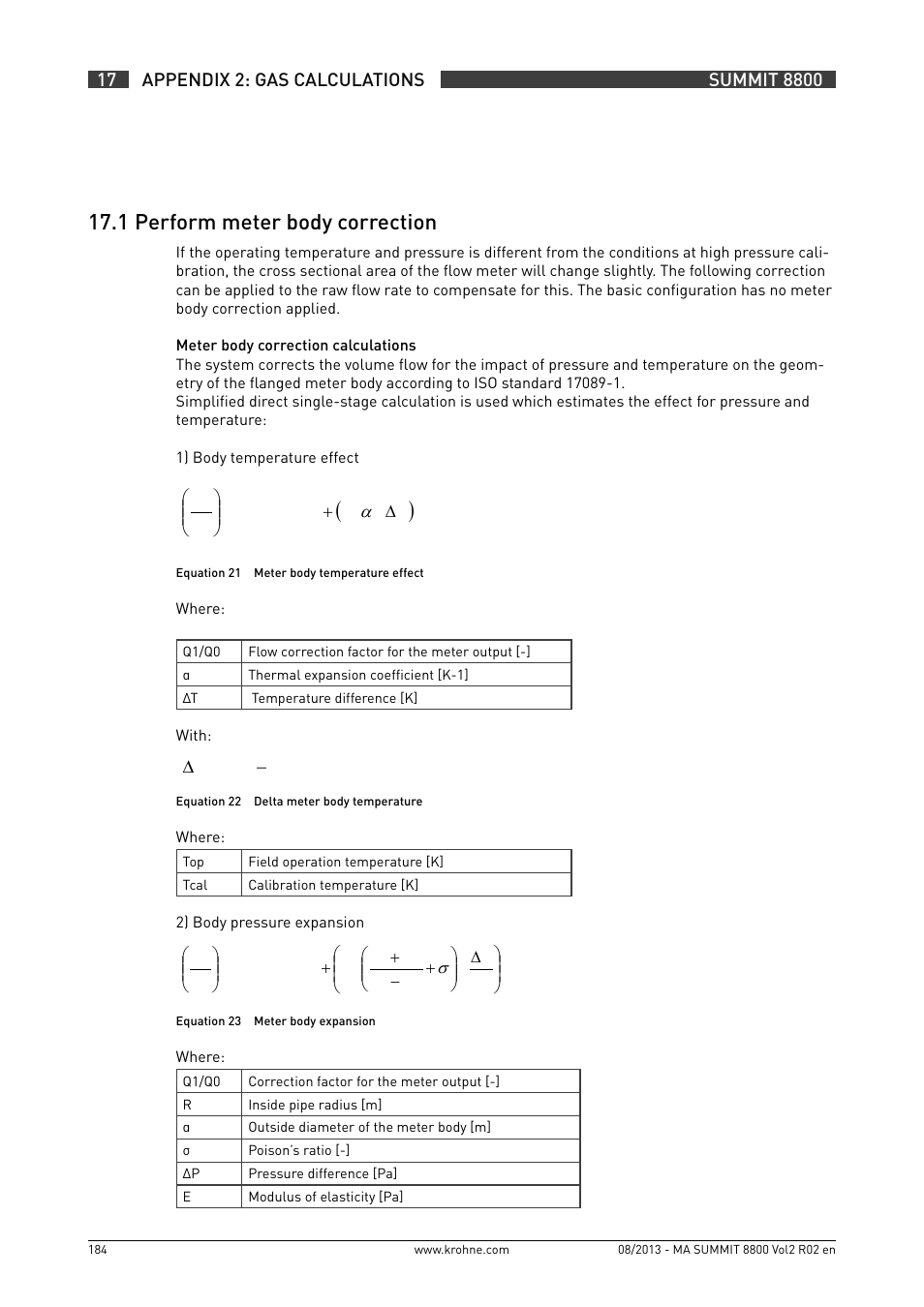 17 .1 perform meter body correction | KROHNE Summit 8800 Vol 2 User Manual | Page 184 / 187