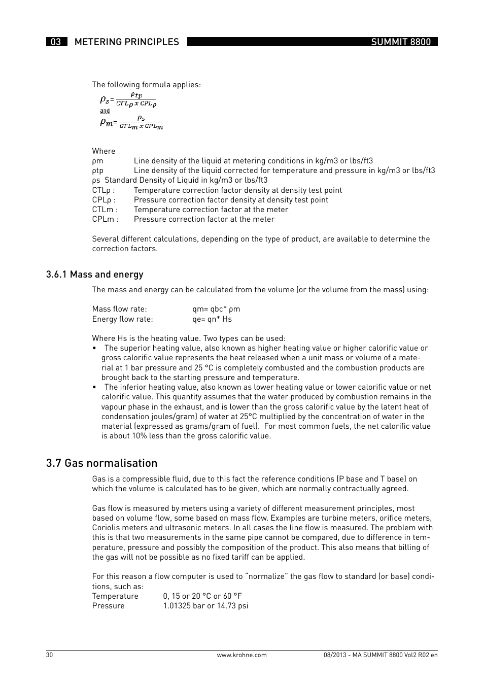 3 .7 gas normalisation | KROHNE Summit 8800 Vol 2 User Manual | Page 30 / 187