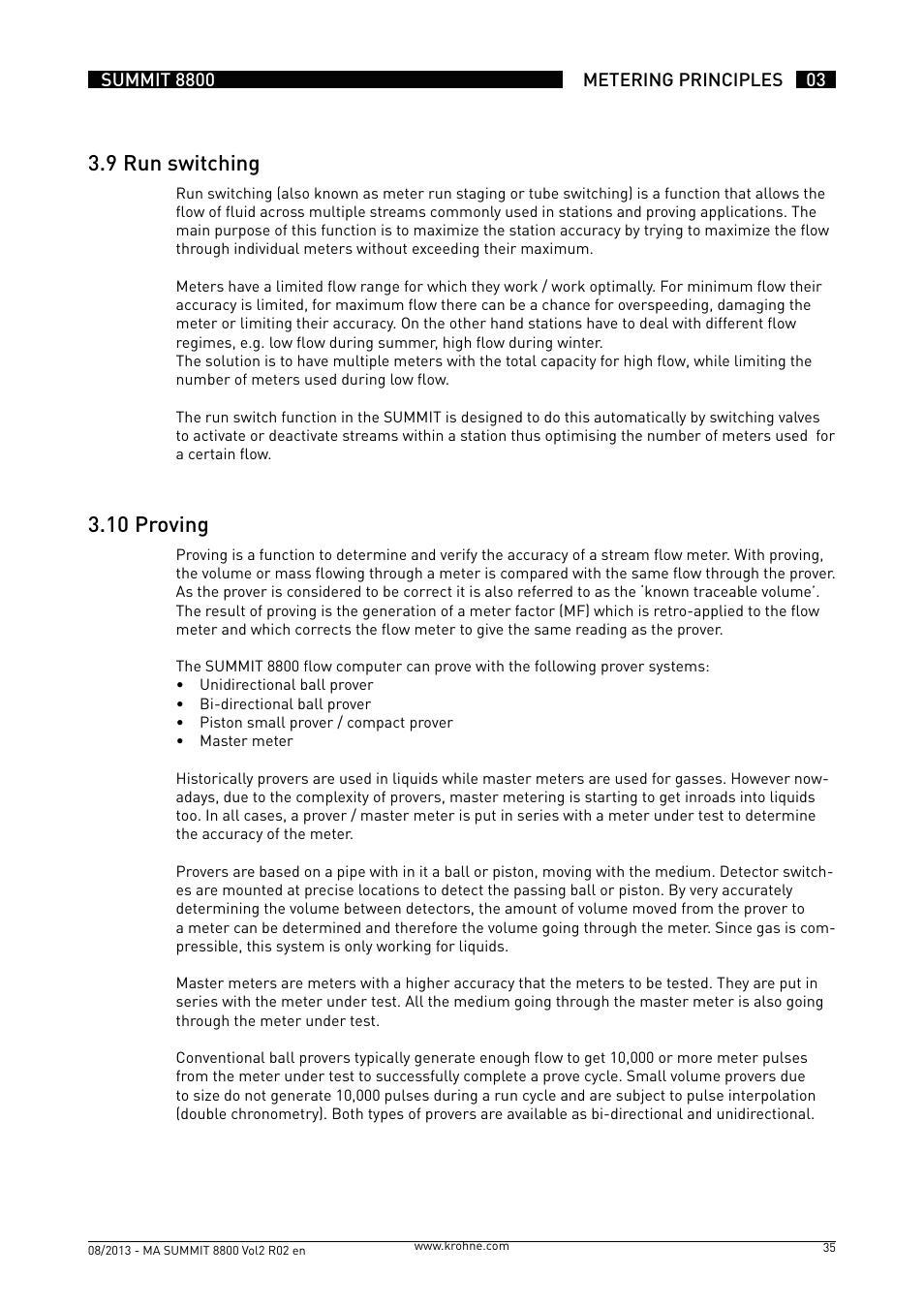 3 .9 run switching, 3 .10 proving | KROHNE Summit 8800 Vol 2 User Manual | Page 35 / 187