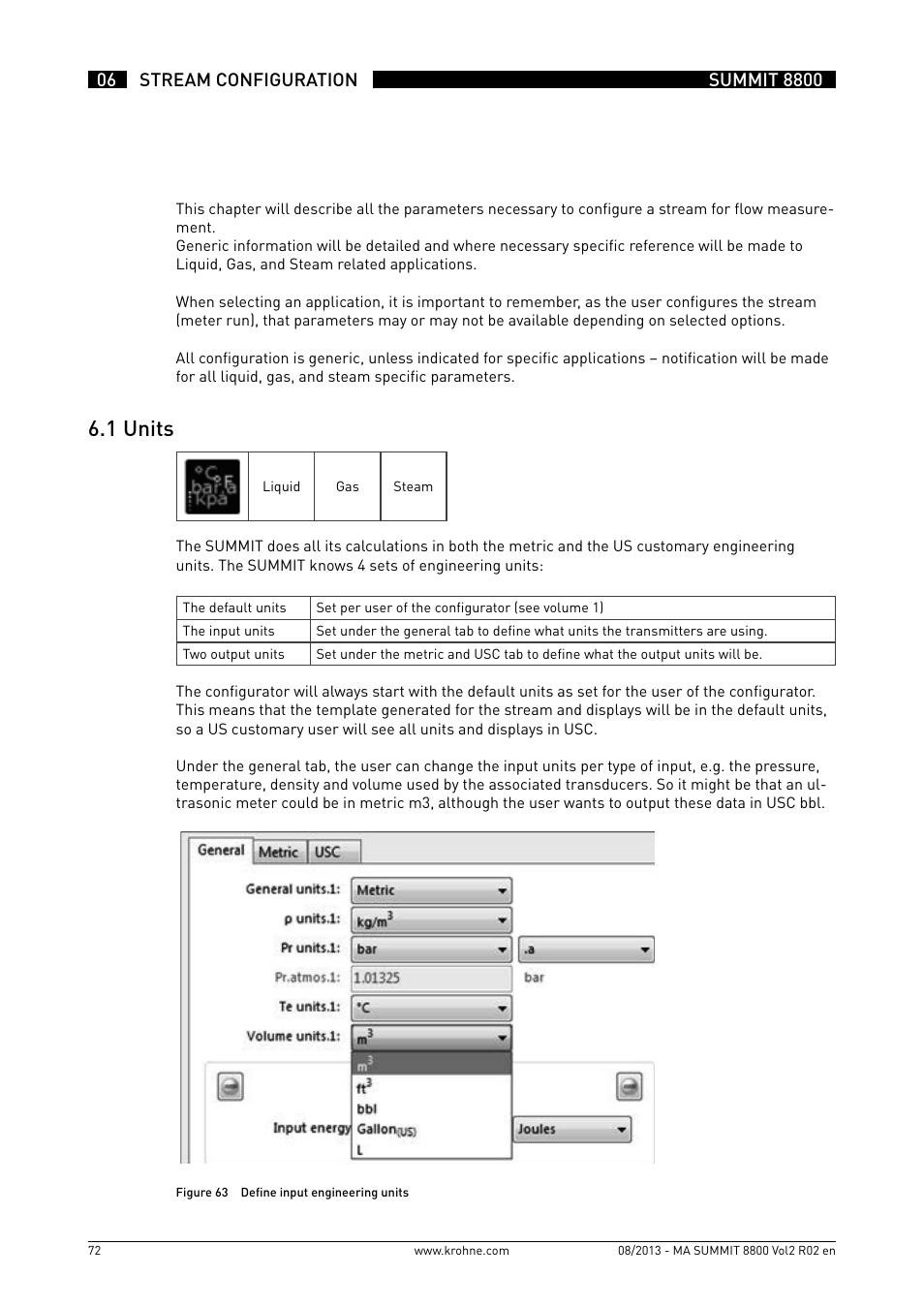 6 .1 units | KROHNE Summit 8800 Vol 2 User Manual | Page 72 / 187