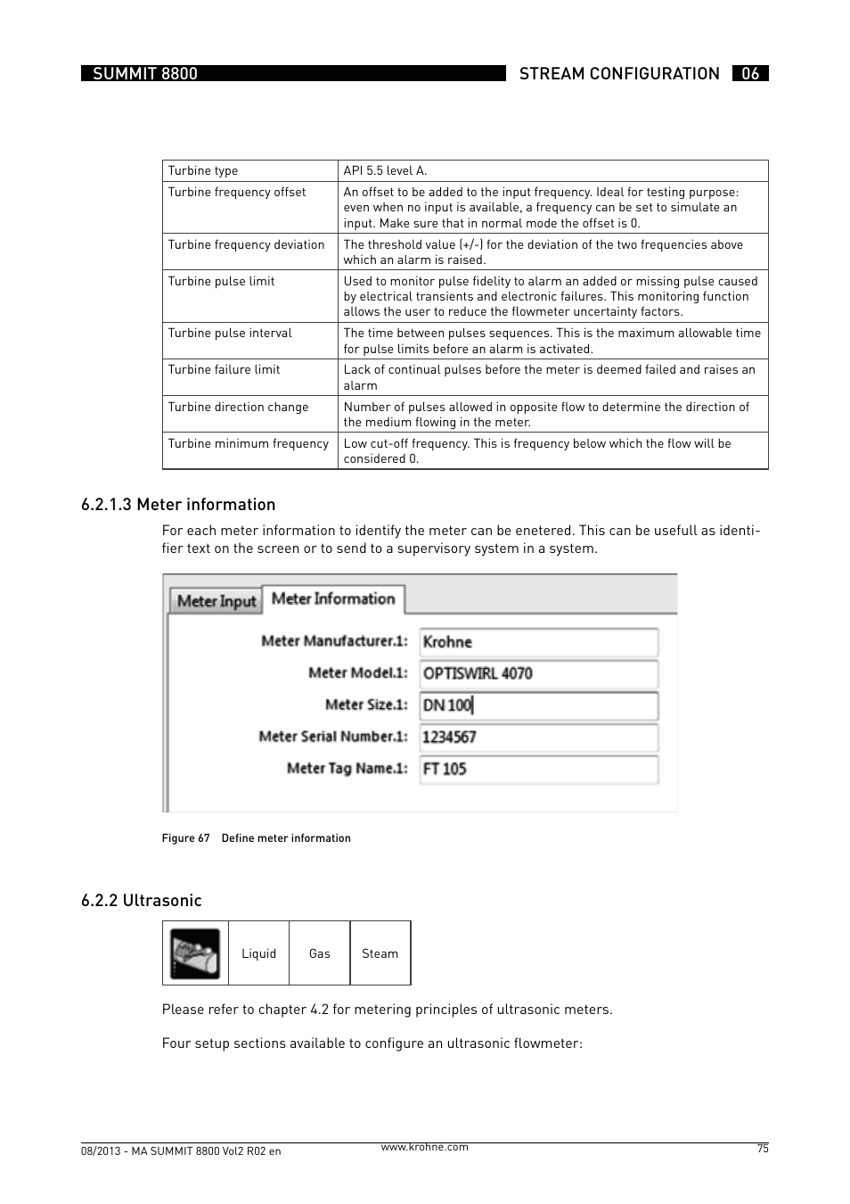 6 .2 .1 .3 meter information, 6 .2 .2 ultrasonic | KROHNE Summit 8800 Vol 2 User Manual | Page 75 / 187