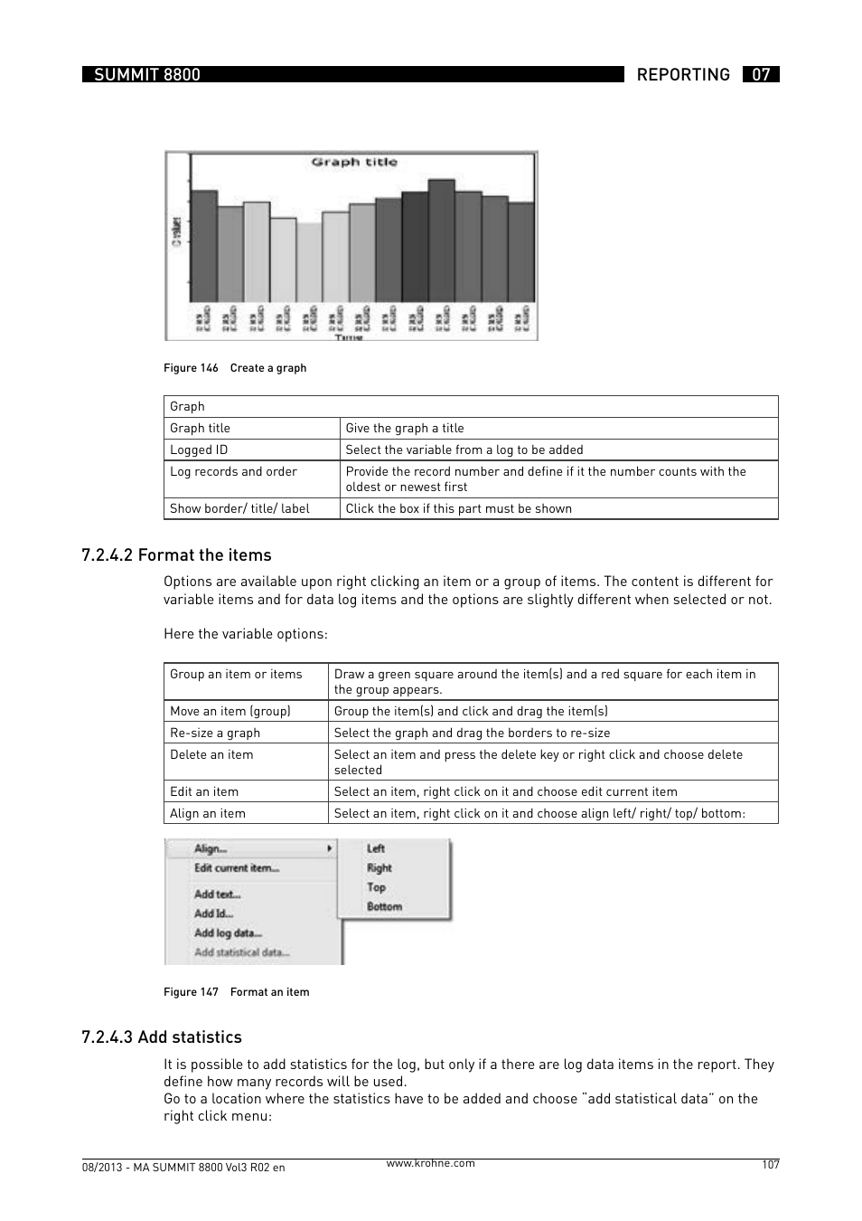 7 .2 .4 .2 format the items, 7 .2 .4 .3 add statistics | KROHNE Summit 8800 Vol 3 User Manual | Page 107 / 171
