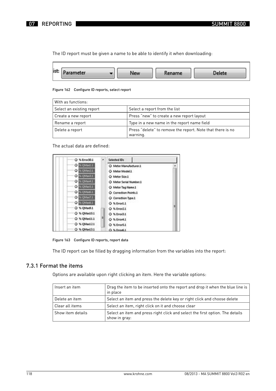 7 .3 .1 format the items | KROHNE Summit 8800 Vol 3 User Manual | Page 118 / 171