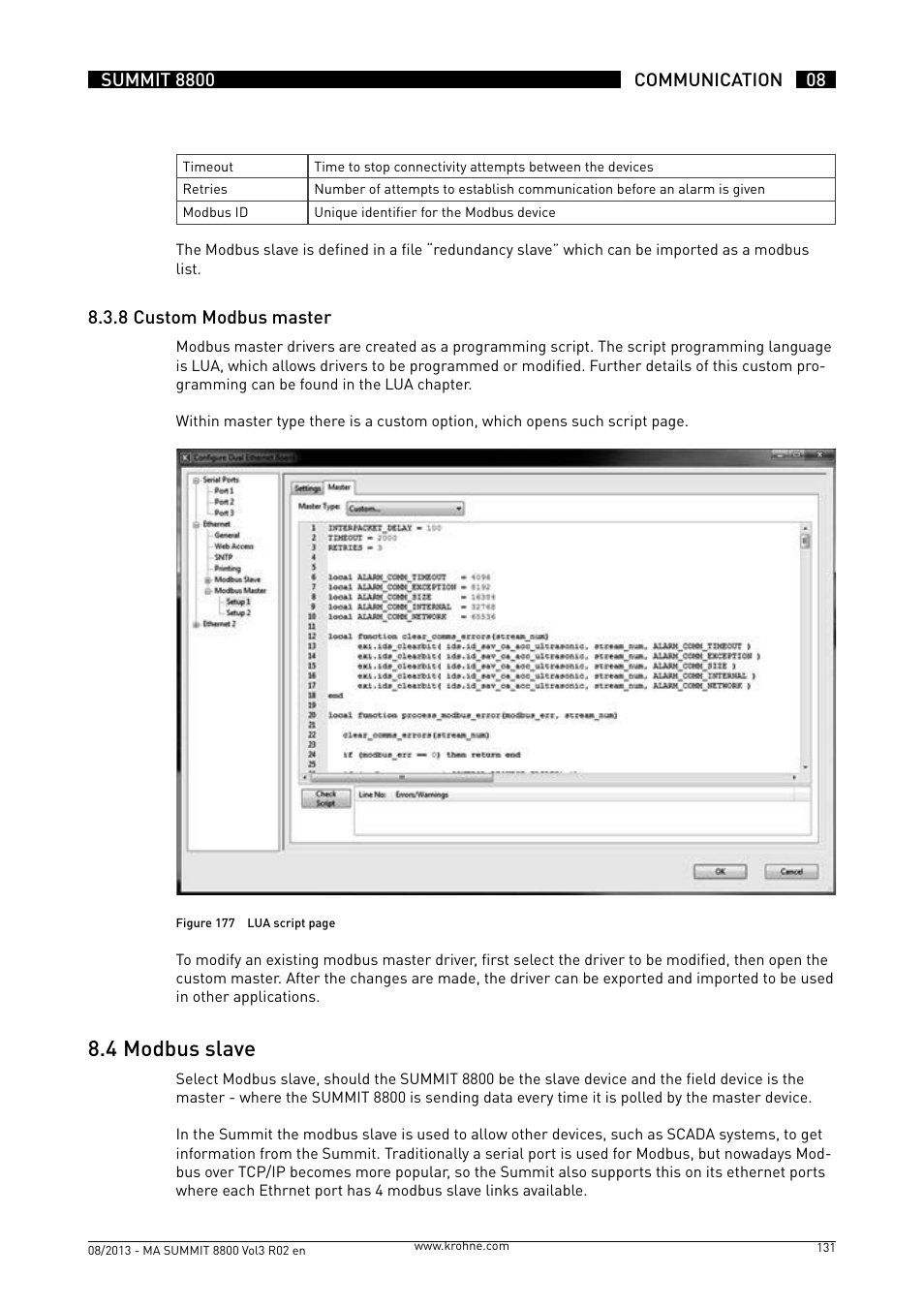 8 .4 modbus slave | KROHNE Summit 8800 Vol 3 User Manual | Page 131 / 171