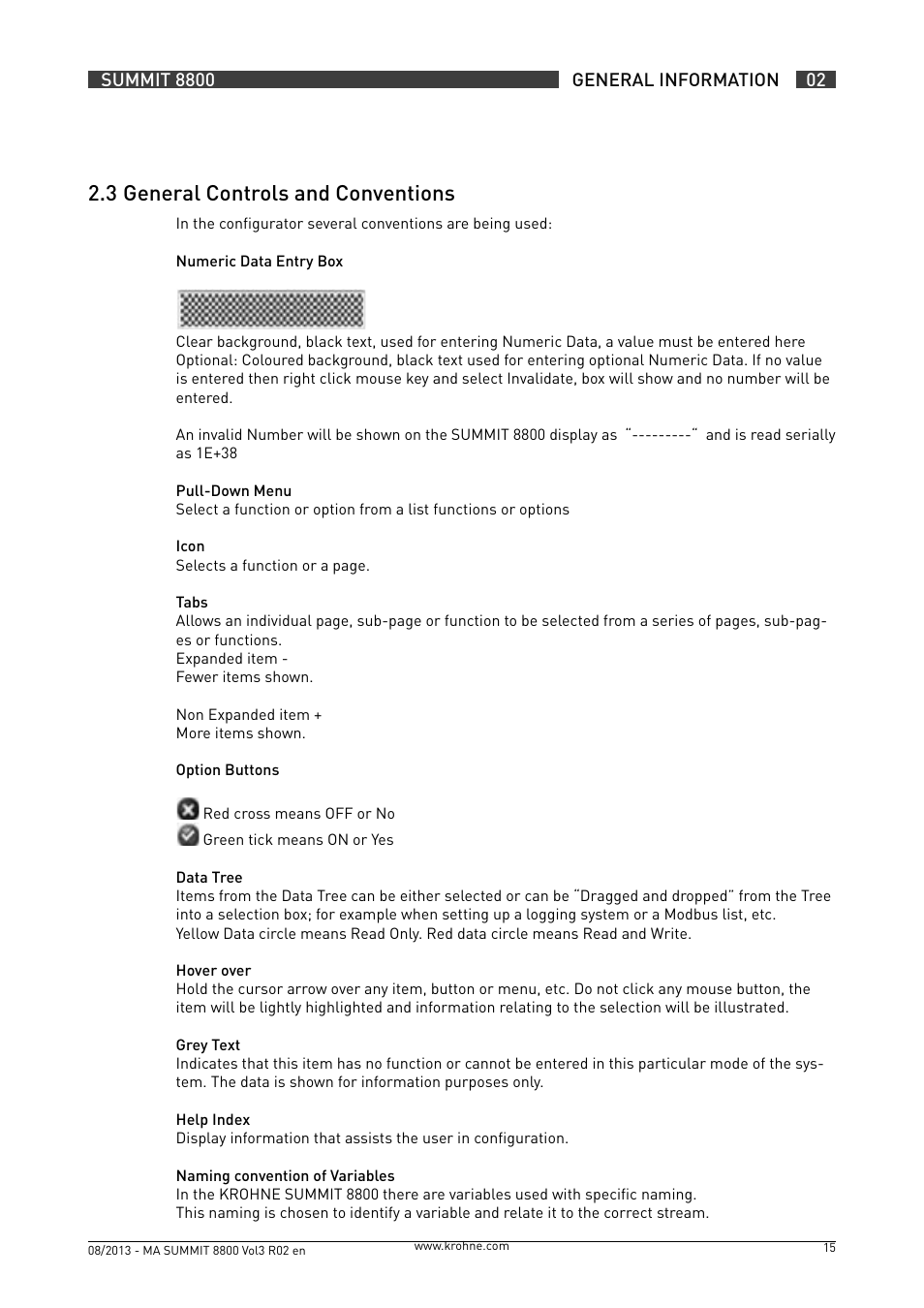 2 .3 general controls and conventions | KROHNE Summit 8800 Vol 3 User Manual | Page 15 / 171