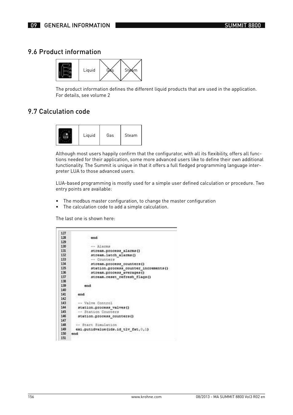 9 .6 product information, 9 .7 calculation code | KROHNE Summit 8800 Vol 3 User Manual | Page 156 / 171