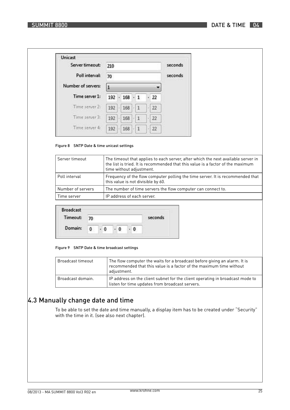 4 .3 manually change date and time | KROHNE Summit 8800 Vol 3 User Manual | Page 25 / 171