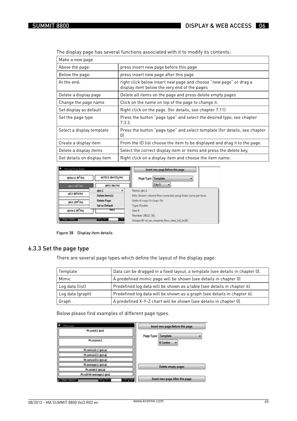 6 .3 .3 set the page type | KROHNE Summit 8800 Vol 3 User Manual | Page 45 / 171