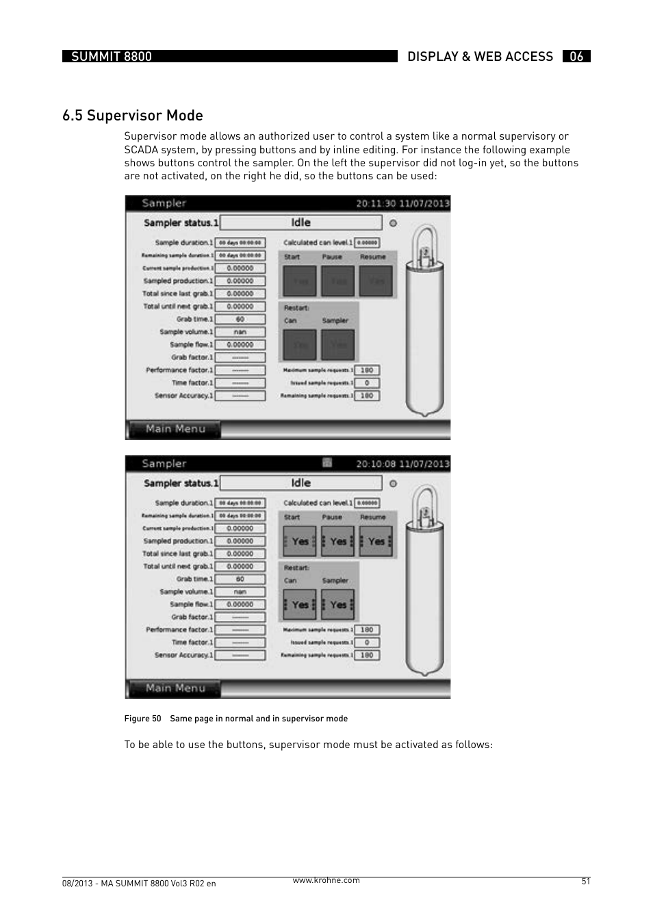 6 .5 supervisor mode | KROHNE Summit 8800 Vol 3 User Manual | Page 51 / 171