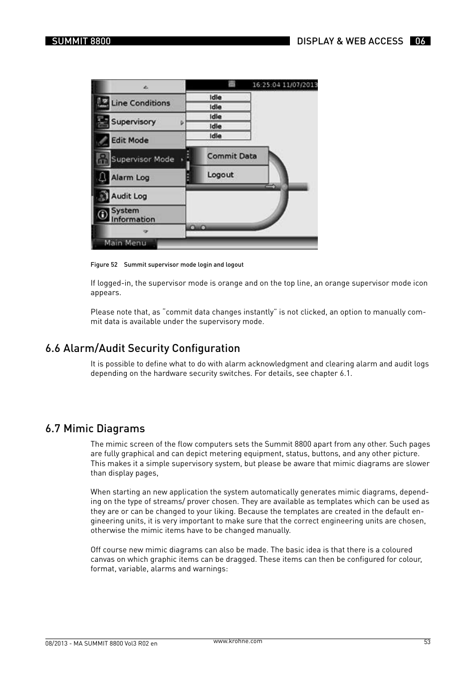 6 .6 alarm/audit security configuration, 6 .7 mimic diagrams | KROHNE Summit 8800 Vol 3 User Manual | Page 53 / 171