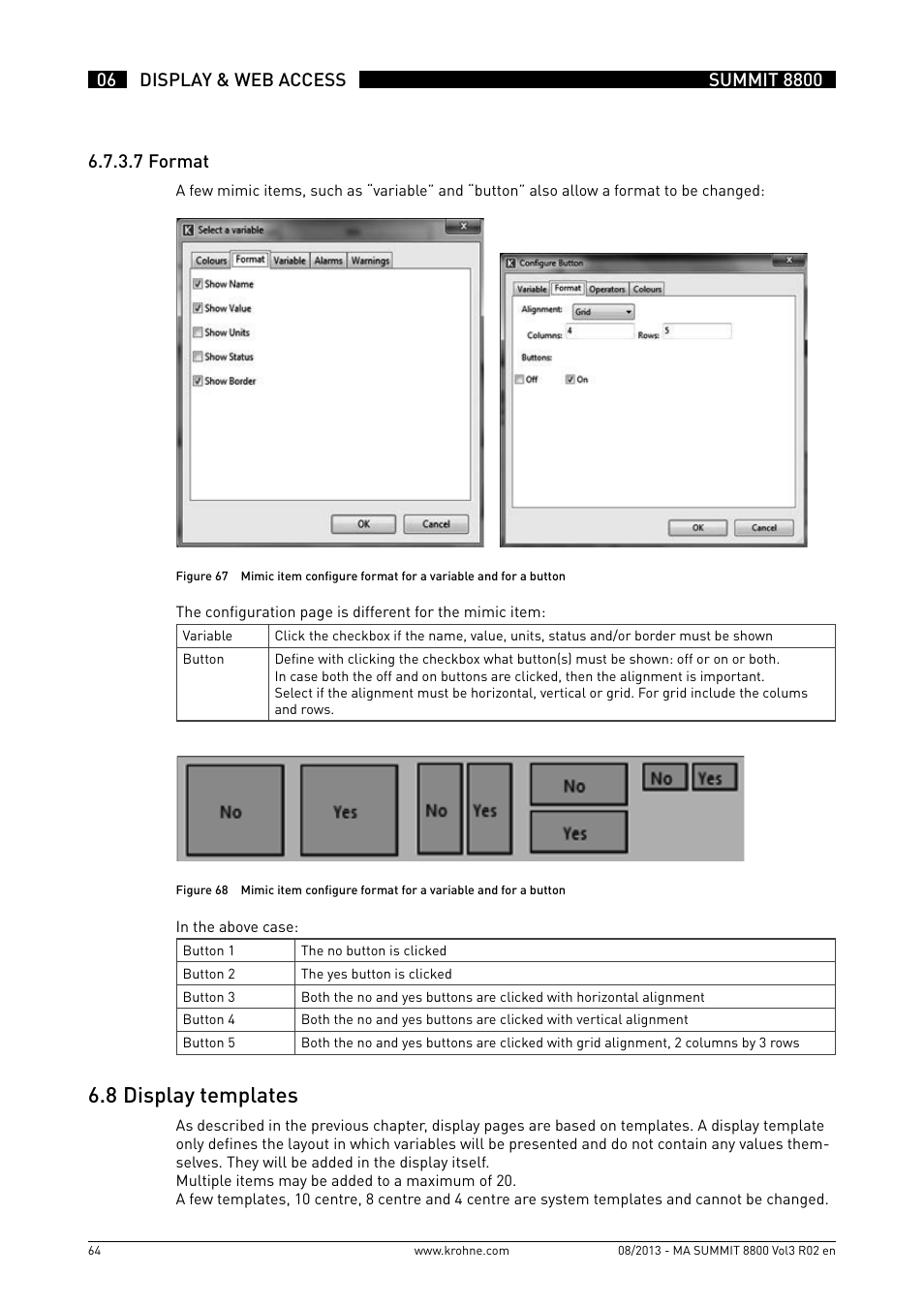 6 .8 display templates | KROHNE Summit 8800 Vol 3 User Manual | Page 64 / 171