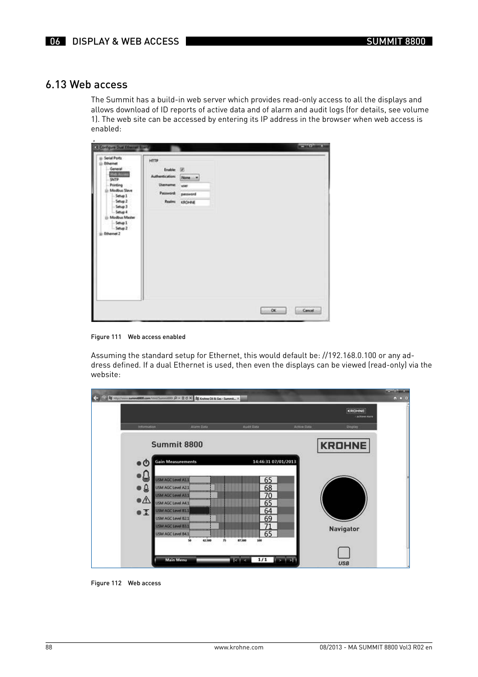 6 .13 web access | KROHNE Summit 8800 Vol 3 User Manual | Page 88 / 171