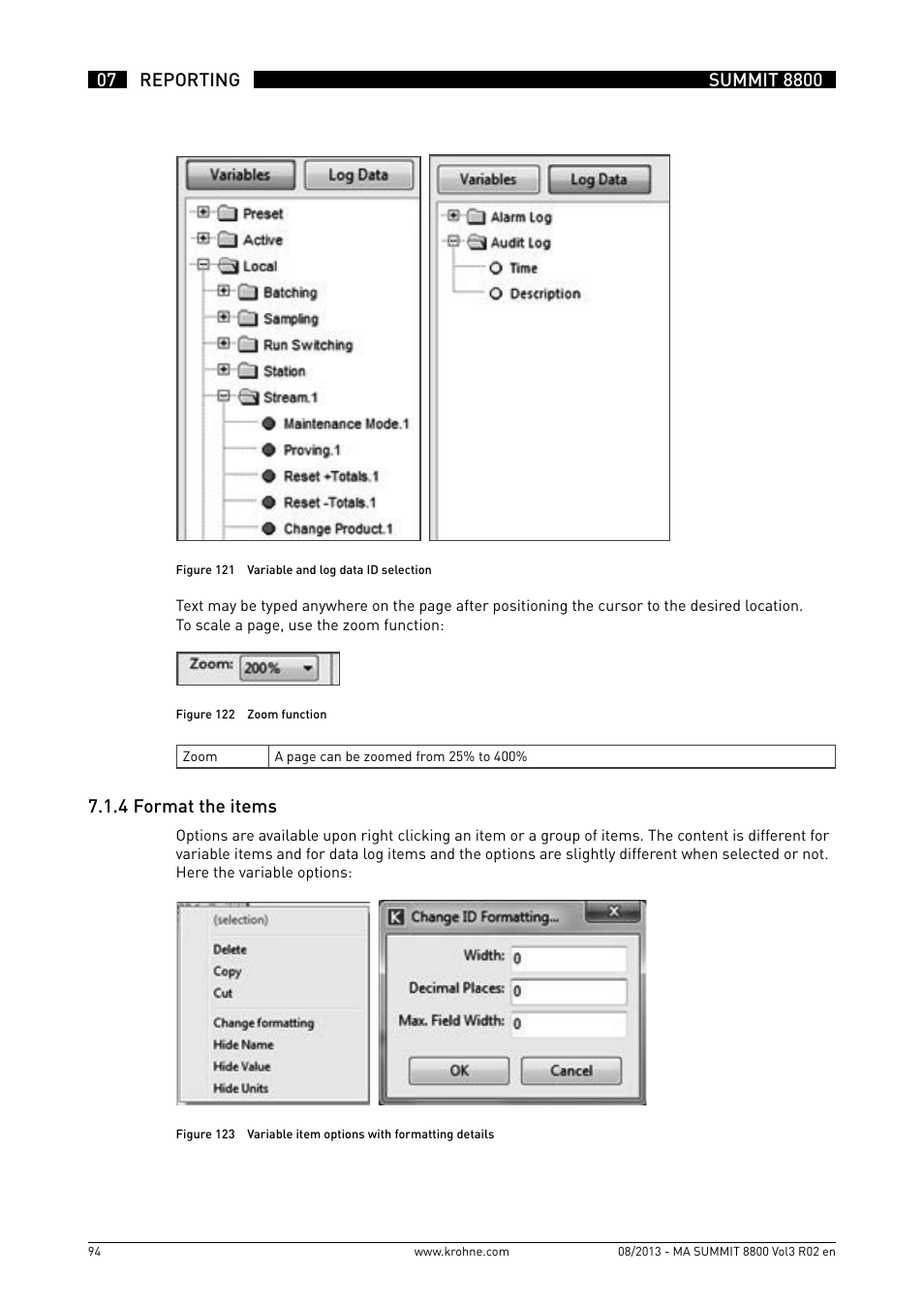 7 .1 .4 format the items | KROHNE Summit 8800 Vol 3 User Manual | Page 94 / 171