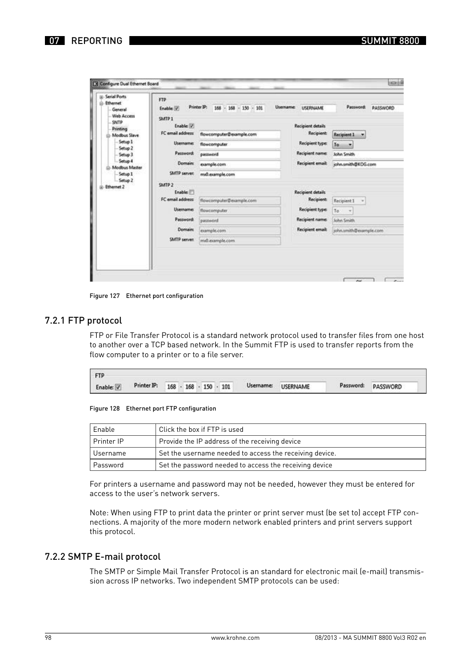 7 .2 .1 ftp protocol, 7 .2 .2 smtp e-mail protocol | KROHNE Summit 8800 Vol 3 User Manual | Page 98 / 171