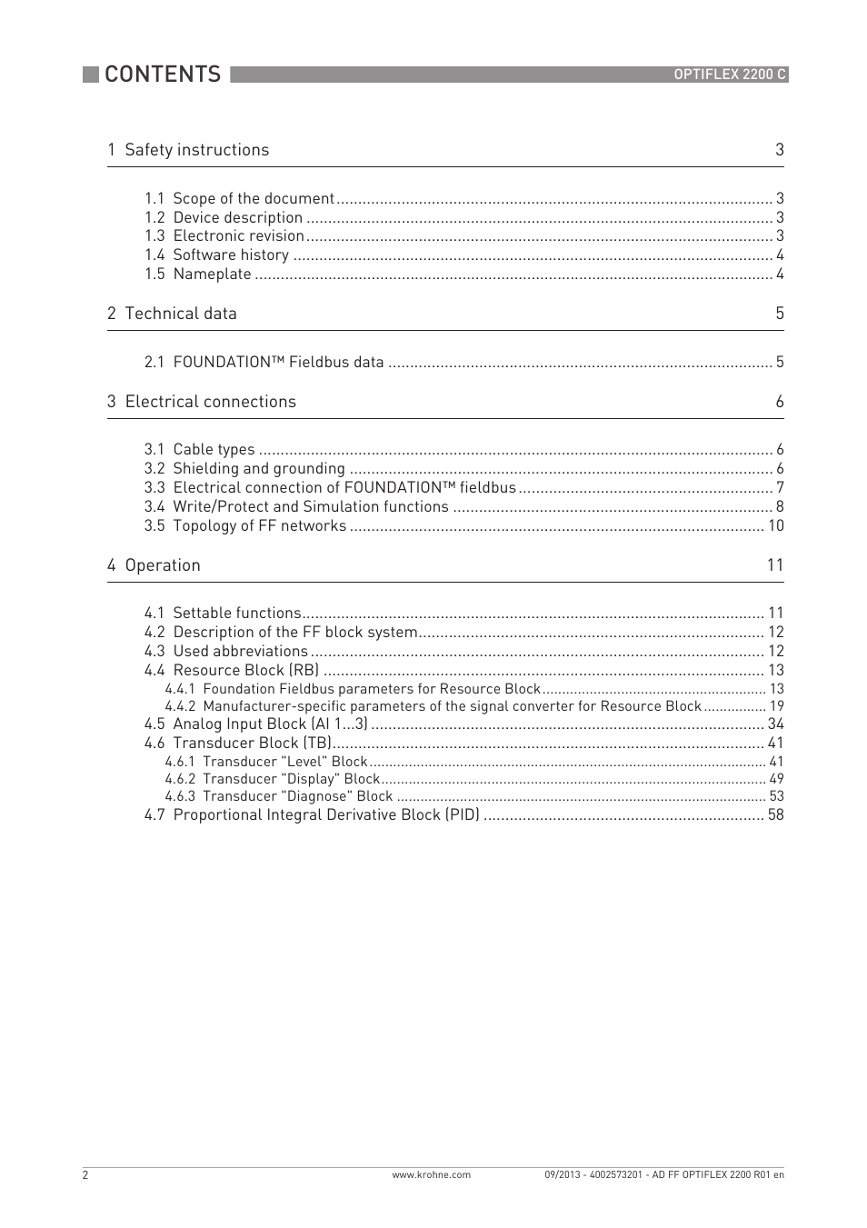 KROHNE PTIFLEX 2200 FOUNDATION FIELDBUS User Manual | Page 2 / 72