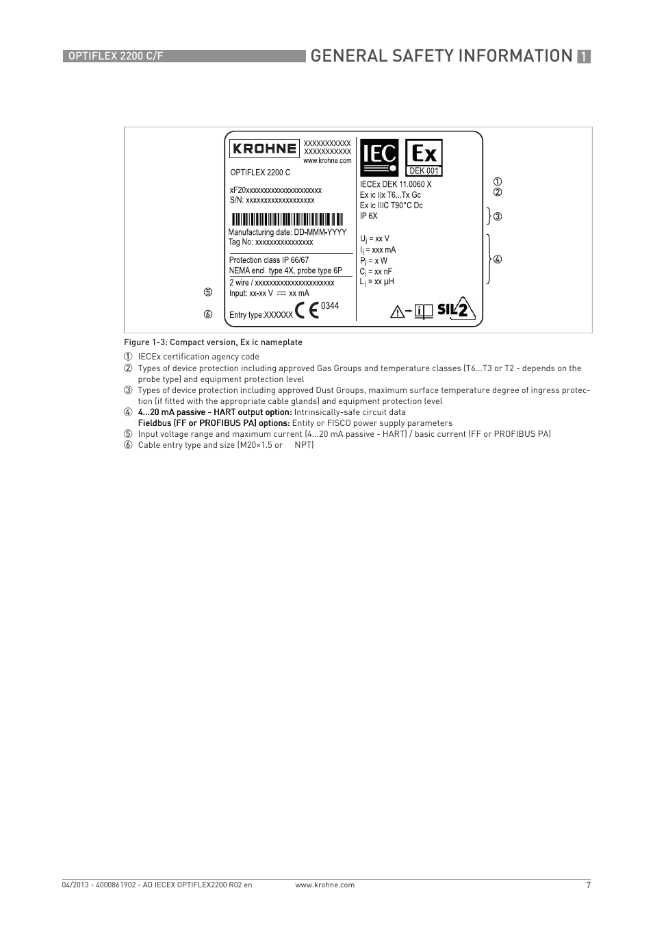 General safety information | KROHNE OPTIFLEX 2200 IECEX User Manual | Page 7 / 32