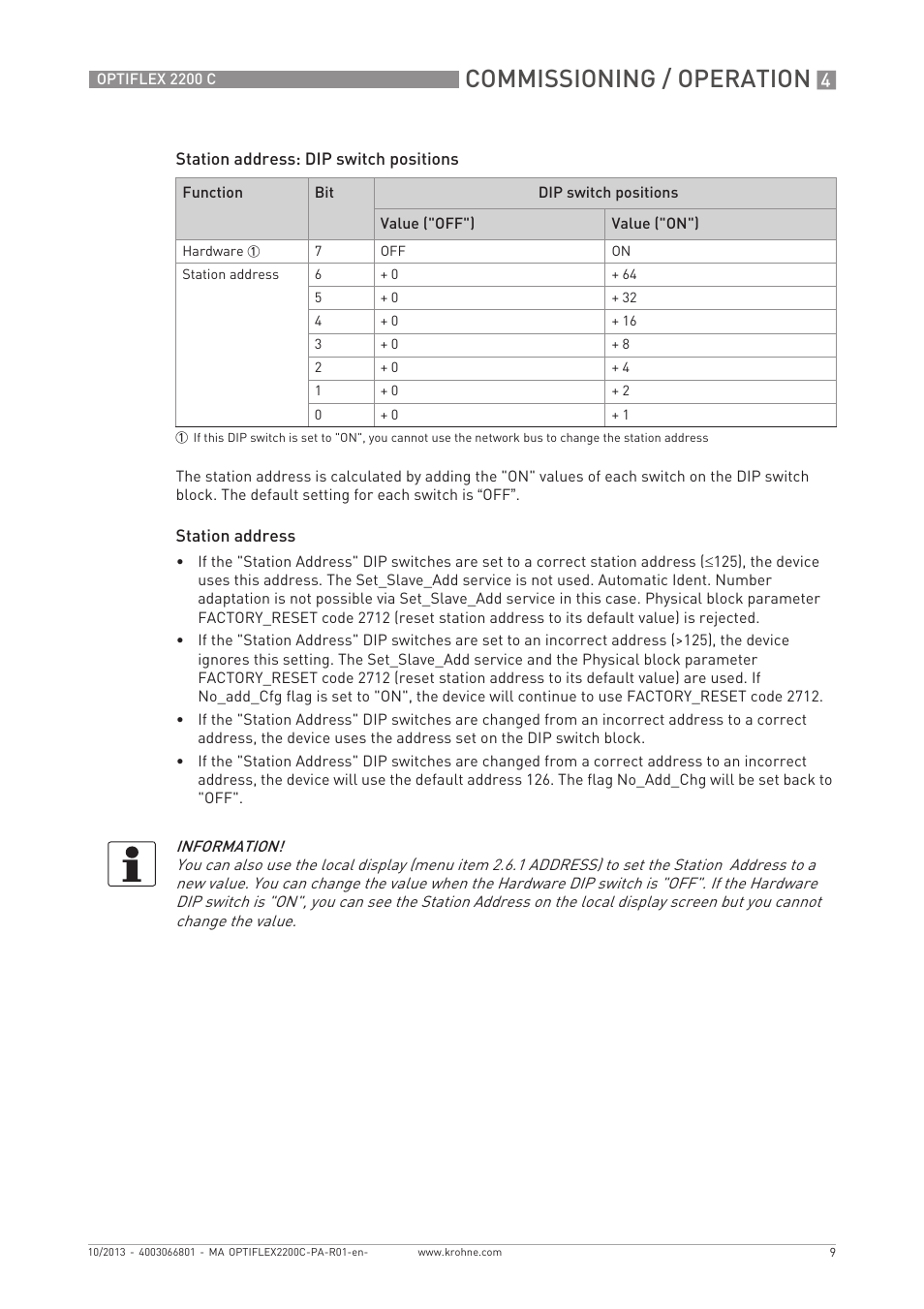 Commissioning / operation | KROHNE OPTIWAVE 5200 PROFIBUS User Manual | Page 9 / 24