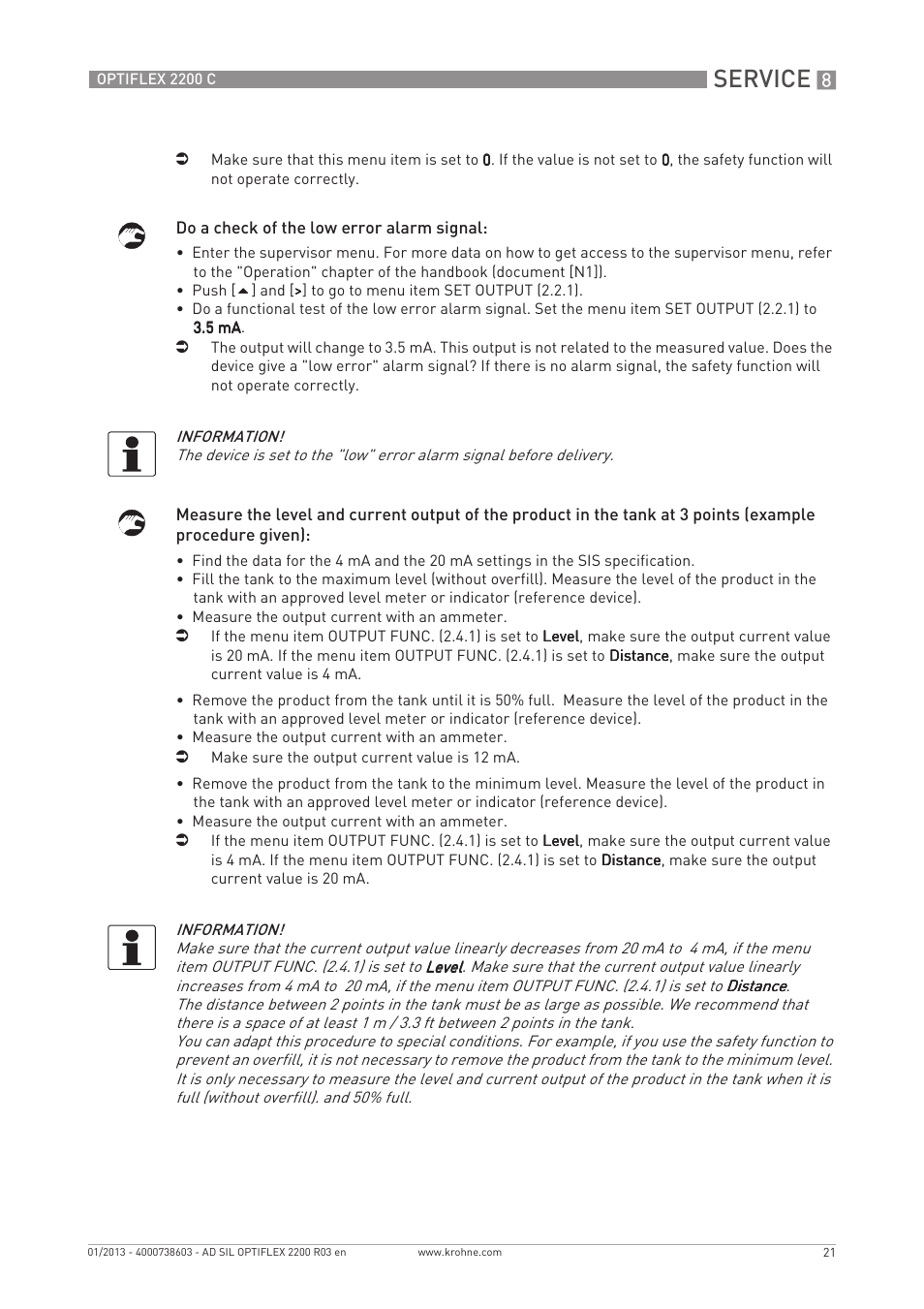 Service | KROHNE OPTIFLEX 2200C SIL User Manual | Page 21 / 36