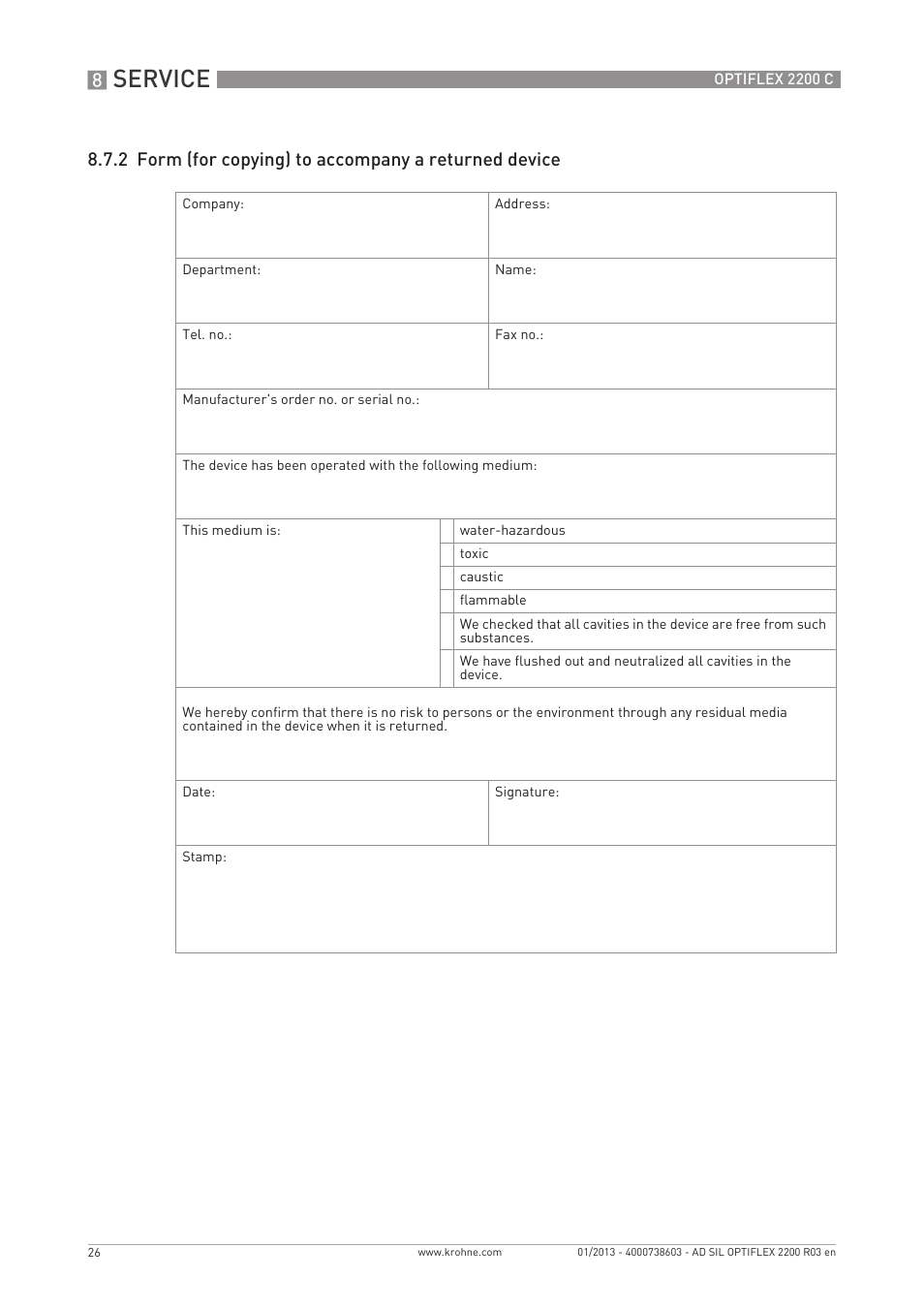 Service | KROHNE OPTIFLEX 2200C SIL User Manual | Page 26 / 36