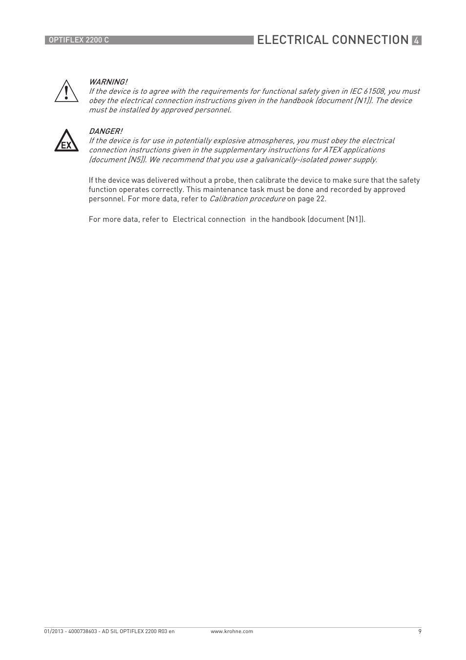 Electrical connection | KROHNE OPTIFLEX 2200C SIL User Manual | Page 9 / 36