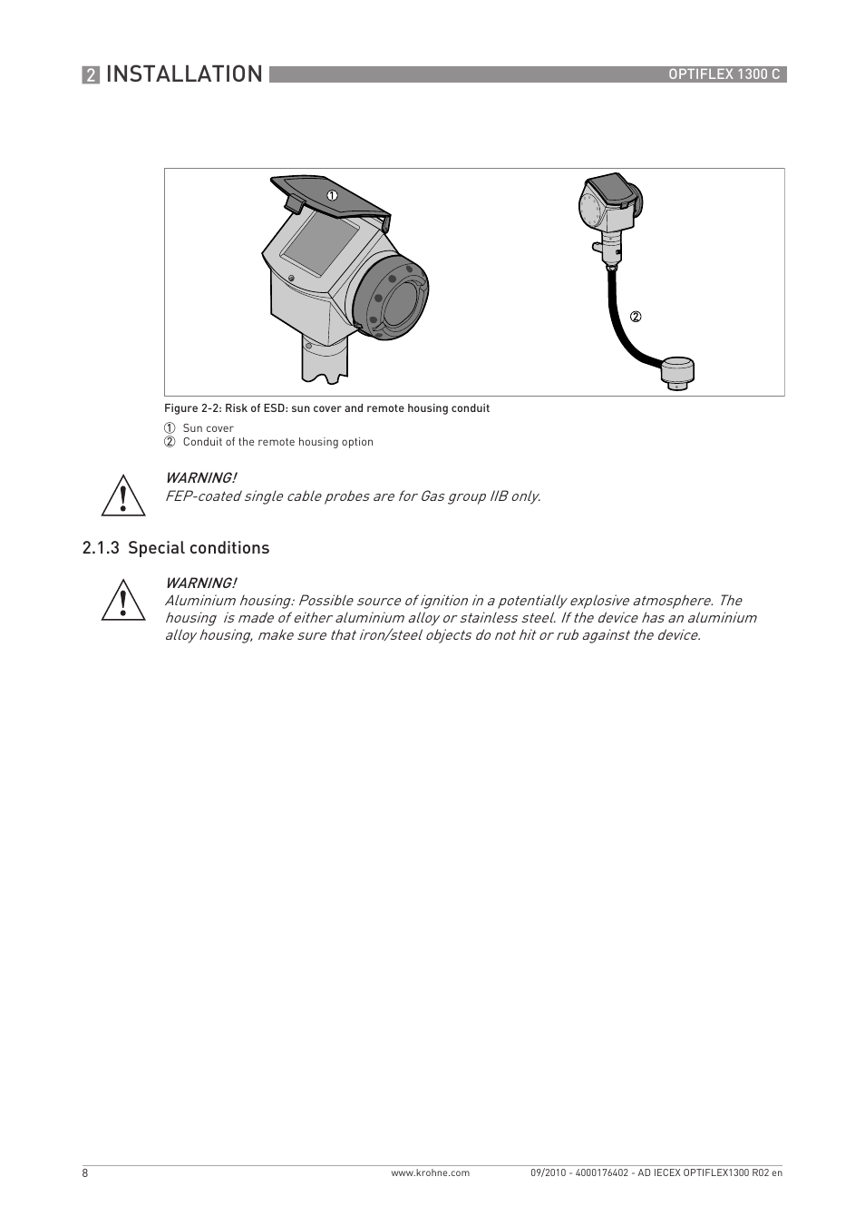 Installation, 3 special conditions | KROHNE OPTIFLEX 1300 IECEx User Manual | Page 8 / 20