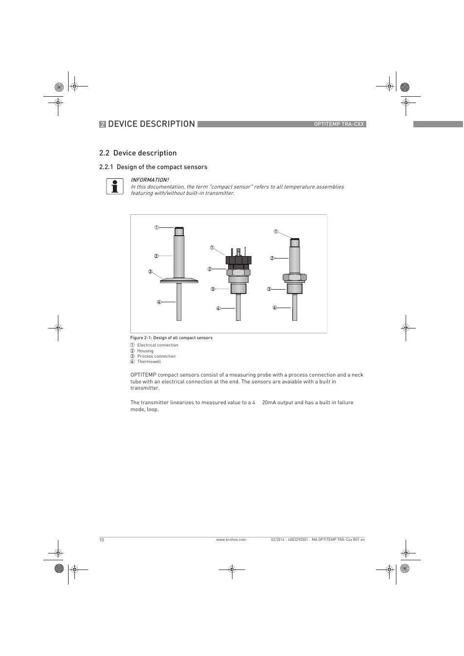 Device description, 2 device description | KROHNE OPTITEMP Compact sensors User Manual | Page 10 / 44