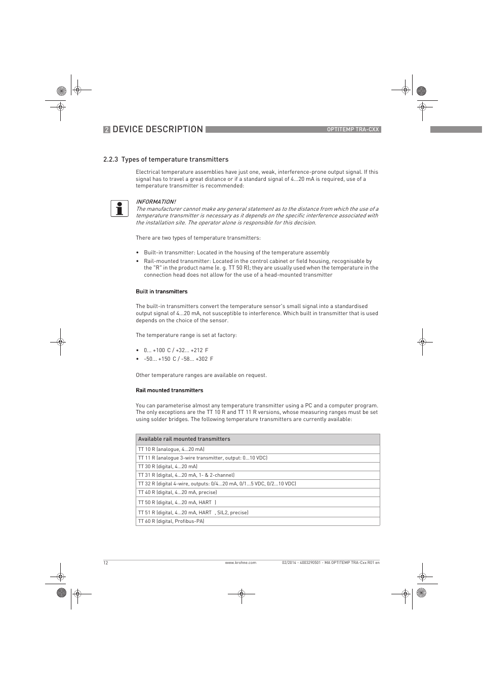 Device description | KROHNE OPTITEMP Compact sensors User Manual | Page 12 / 44