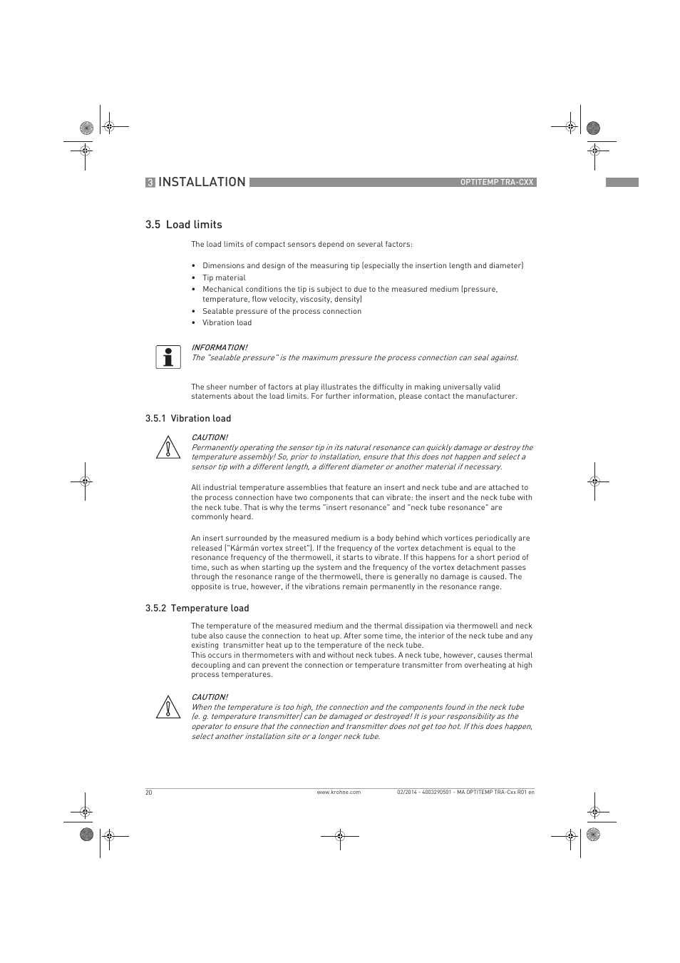 Installation, 5 load limits | KROHNE OPTITEMP Compact sensors User Manual | Page 20 / 44
