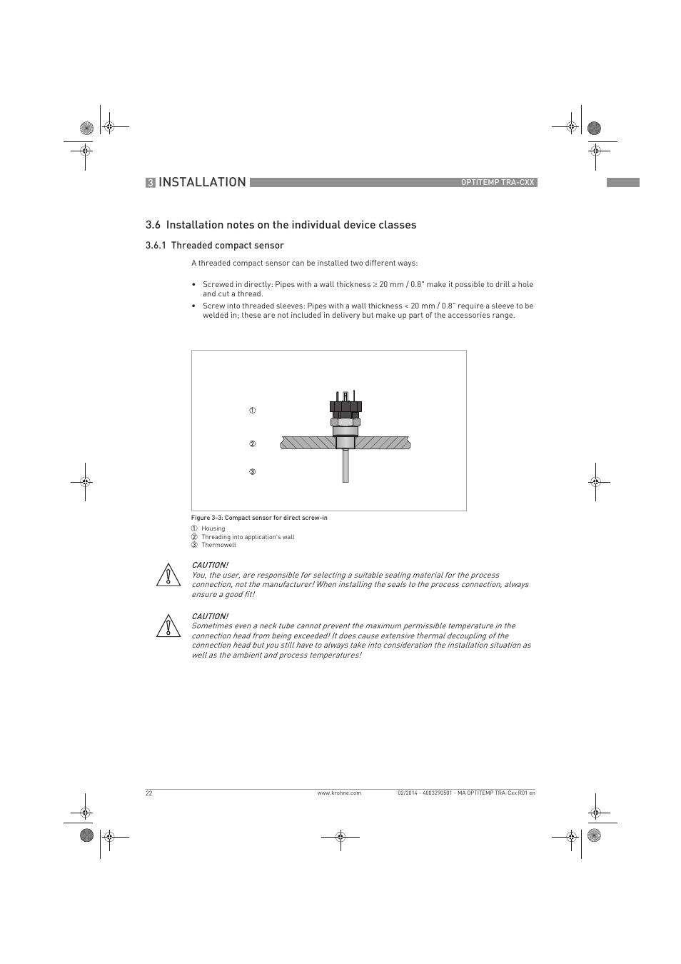 Installation | KROHNE OPTITEMP Compact sensors User Manual | Page 22 / 44