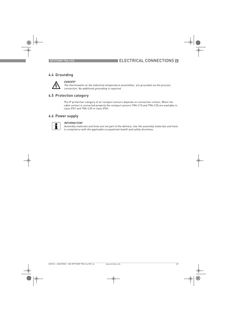Electrical connections | KROHNE OPTITEMP Compact sensors User Manual | Page 27 / 44