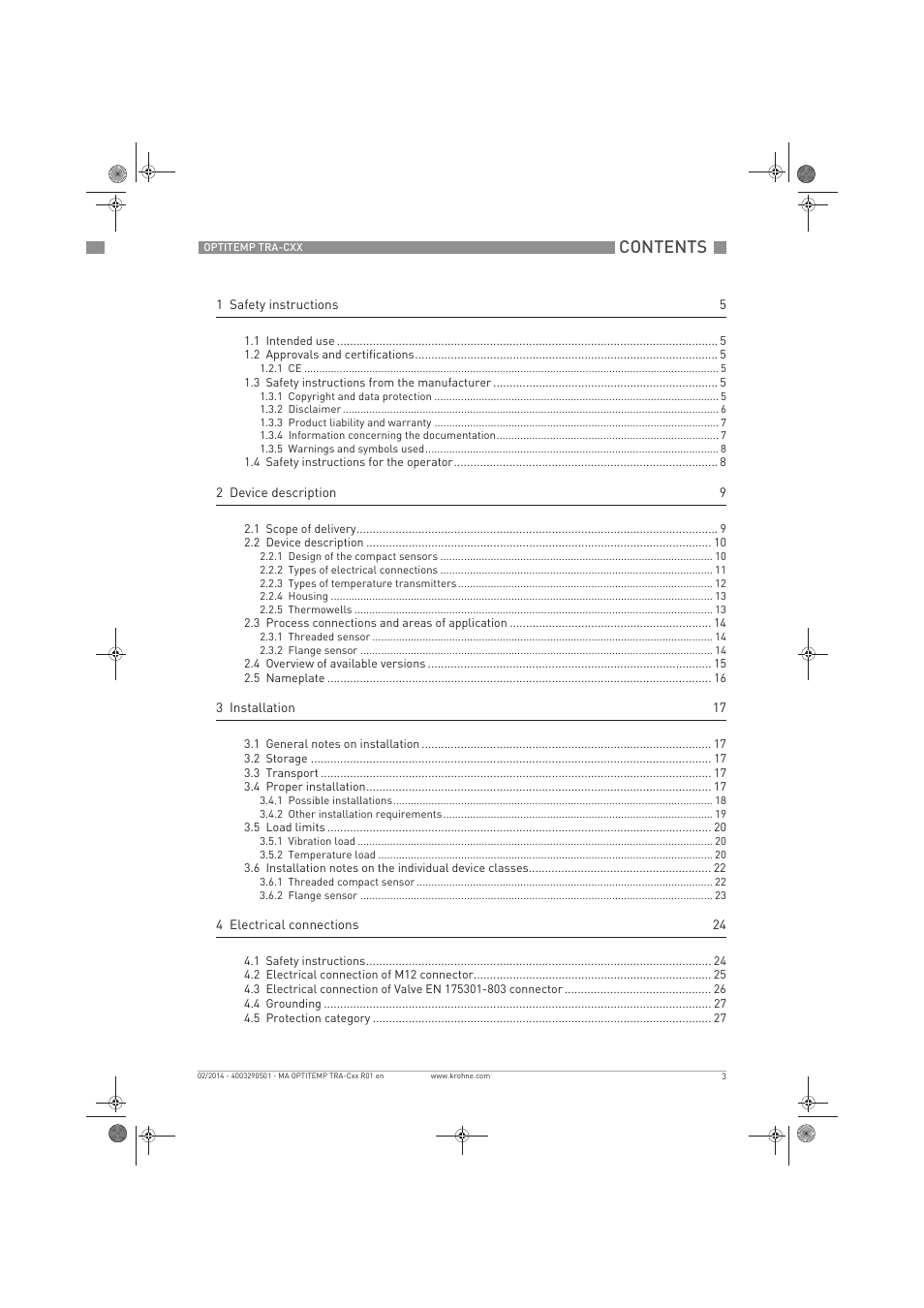 KROHNE OPTITEMP Compact sensors User Manual | Page 3 / 44