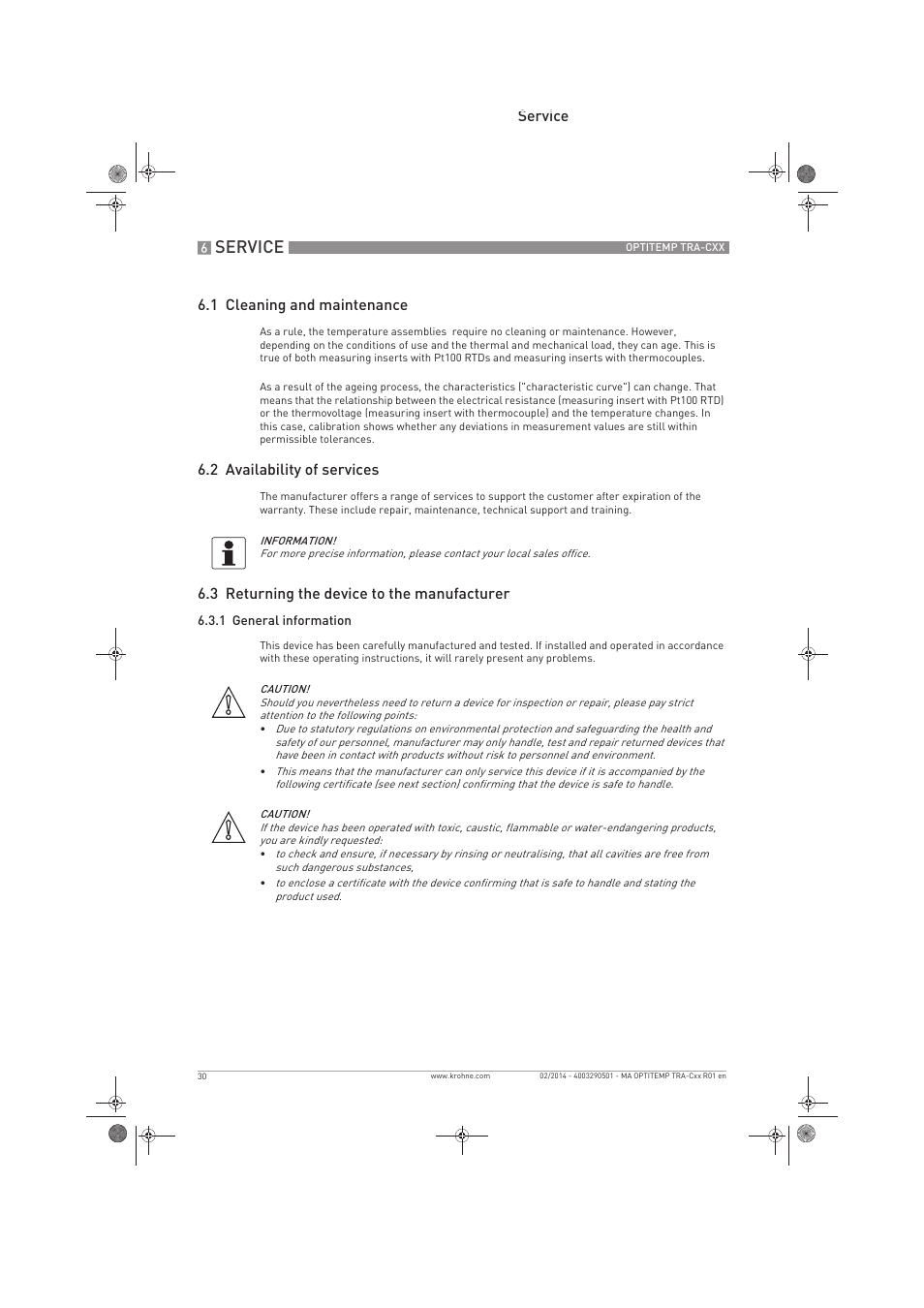 Service | KROHNE OPTITEMP Compact sensors User Manual | Page 30 / 44