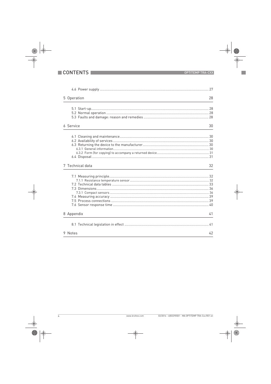 KROHNE OPTITEMP Compact sensors User Manual | Page 4 / 44