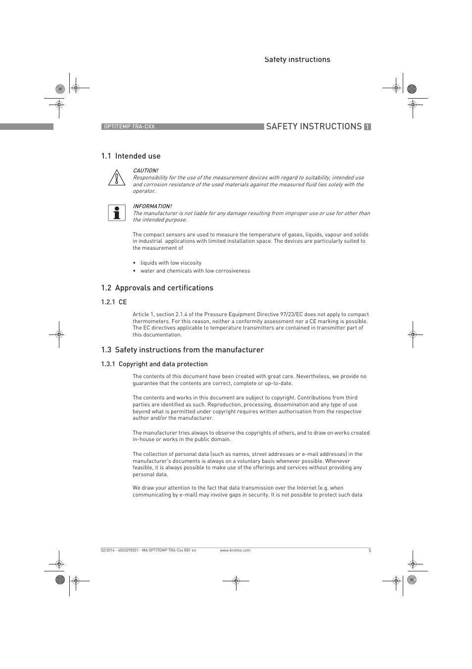 Safety instructions | KROHNE OPTITEMP Compact sensors User Manual | Page 5 / 44